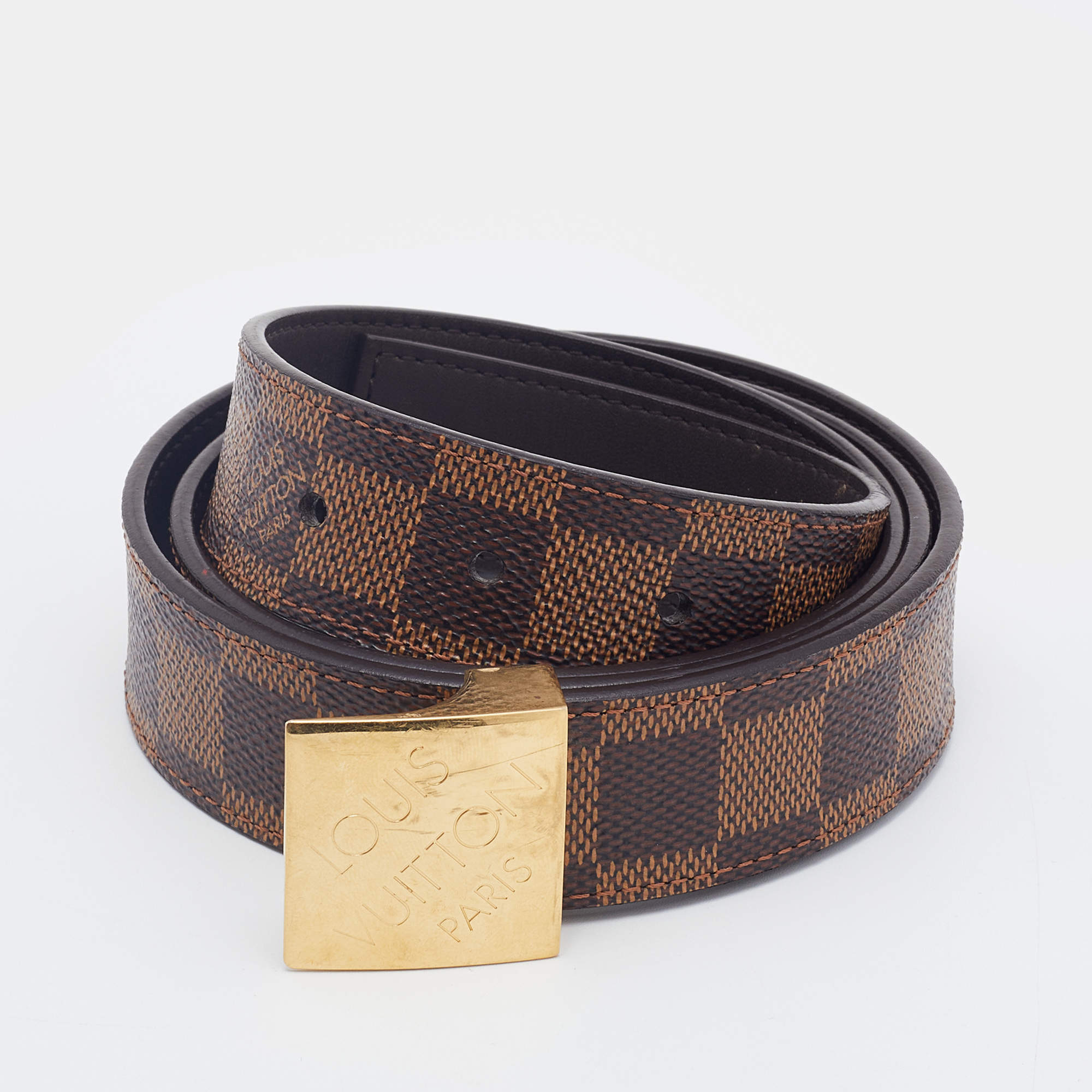 Pre Owned Louis Vuitton Brown Coated Canvas Buckle Belt 100CM