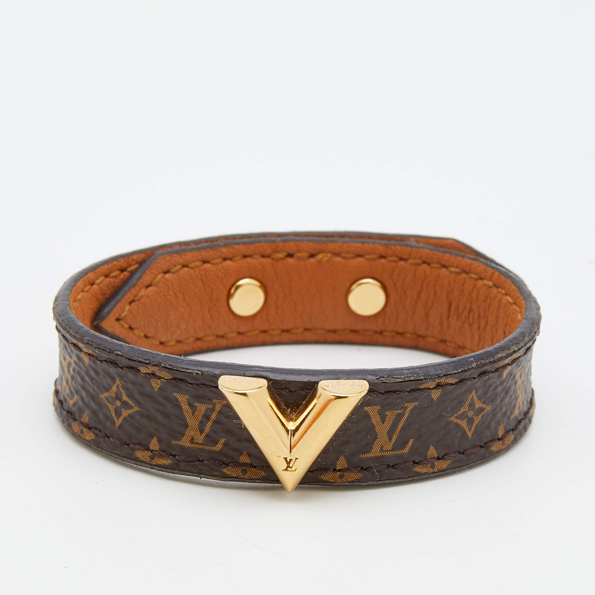 Pre Owned Louis Vuitton Brown Monogram Coated Leather Essential V Bracelet