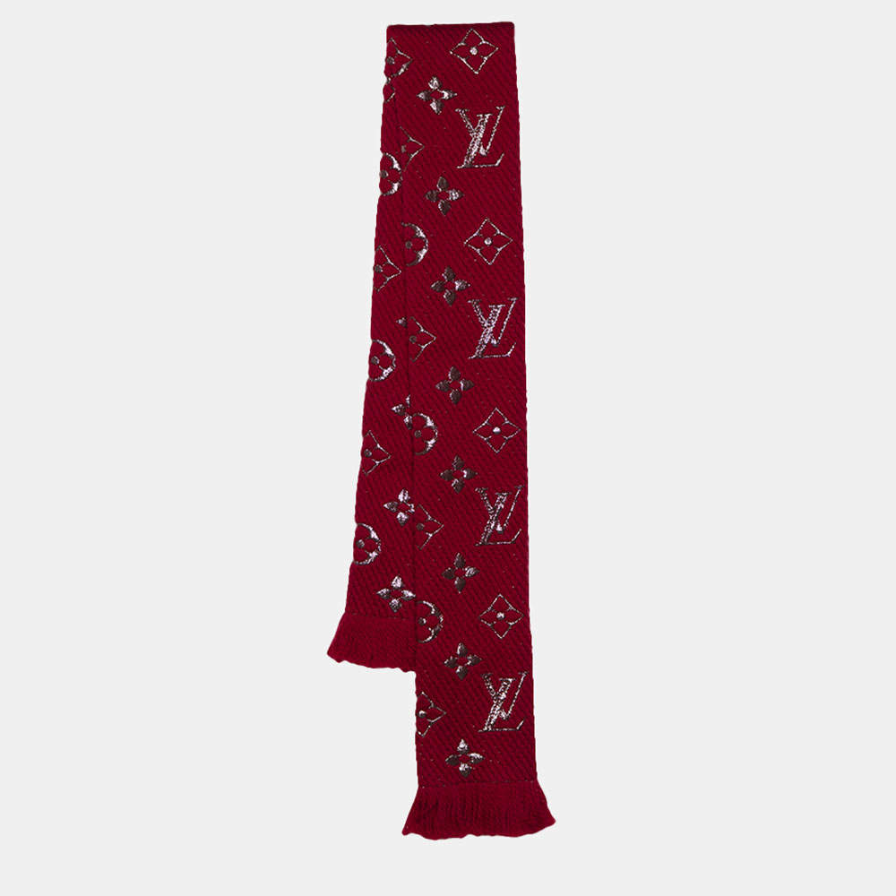 Louis Vuitton Red Logomania Wool & Silk Shine Scarf