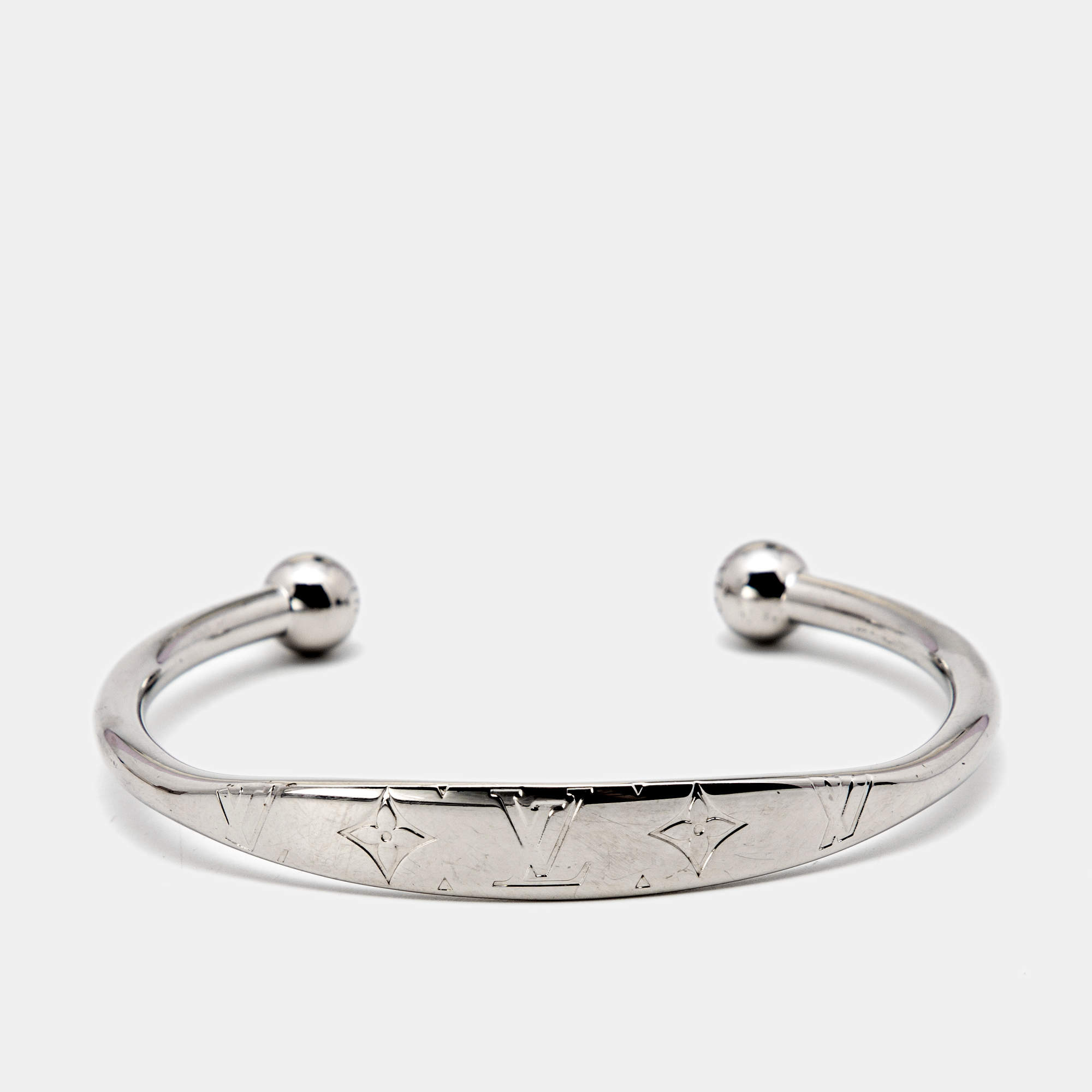 Louis Vuitton Monogram Jonc Palladium Plated Open Cuff Bracelet M