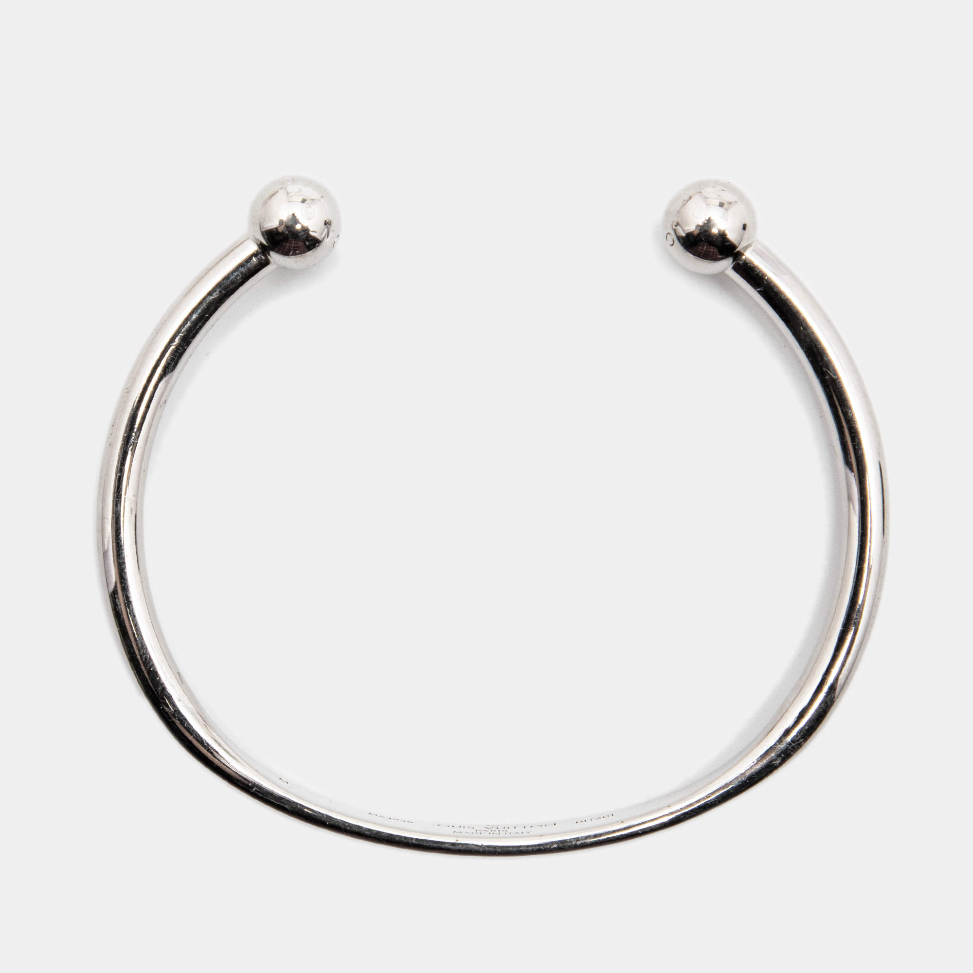 Louis Vuitton Silvertone Monogram Metal Jonc Cuff Bracelet - Yoogi's Closet