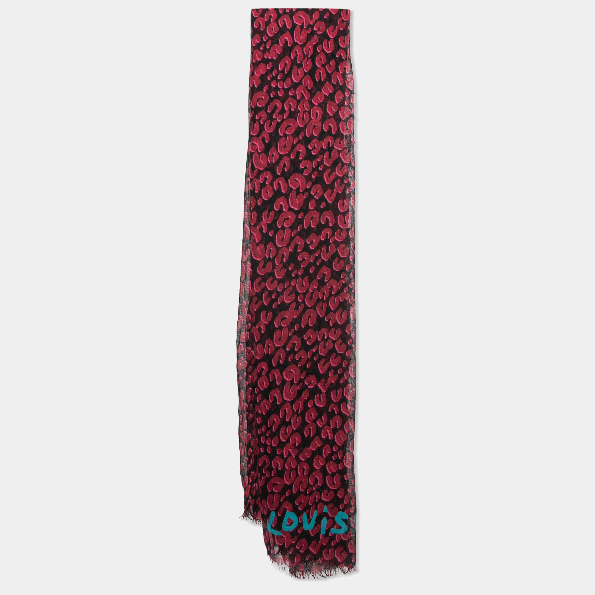 Pre Owned Louis Vuitton Black Animal Printed Cashmere & Silk Scarf