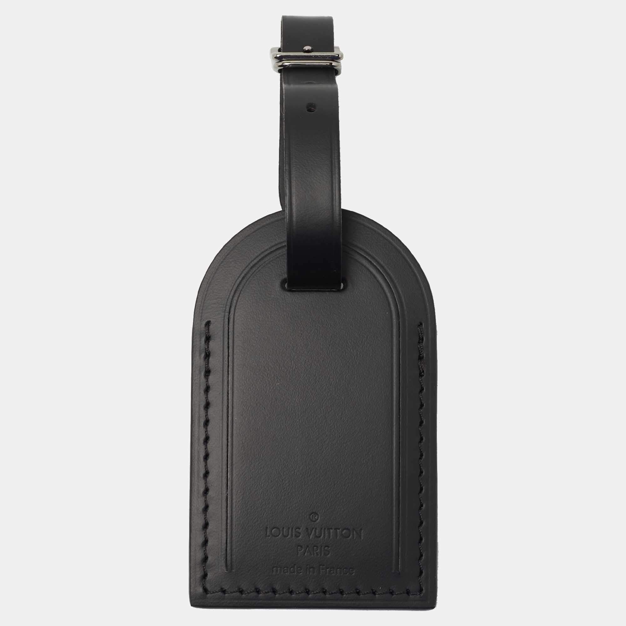 Pre Owned Louis Vuitton Black Leather Luggage Name Tag
