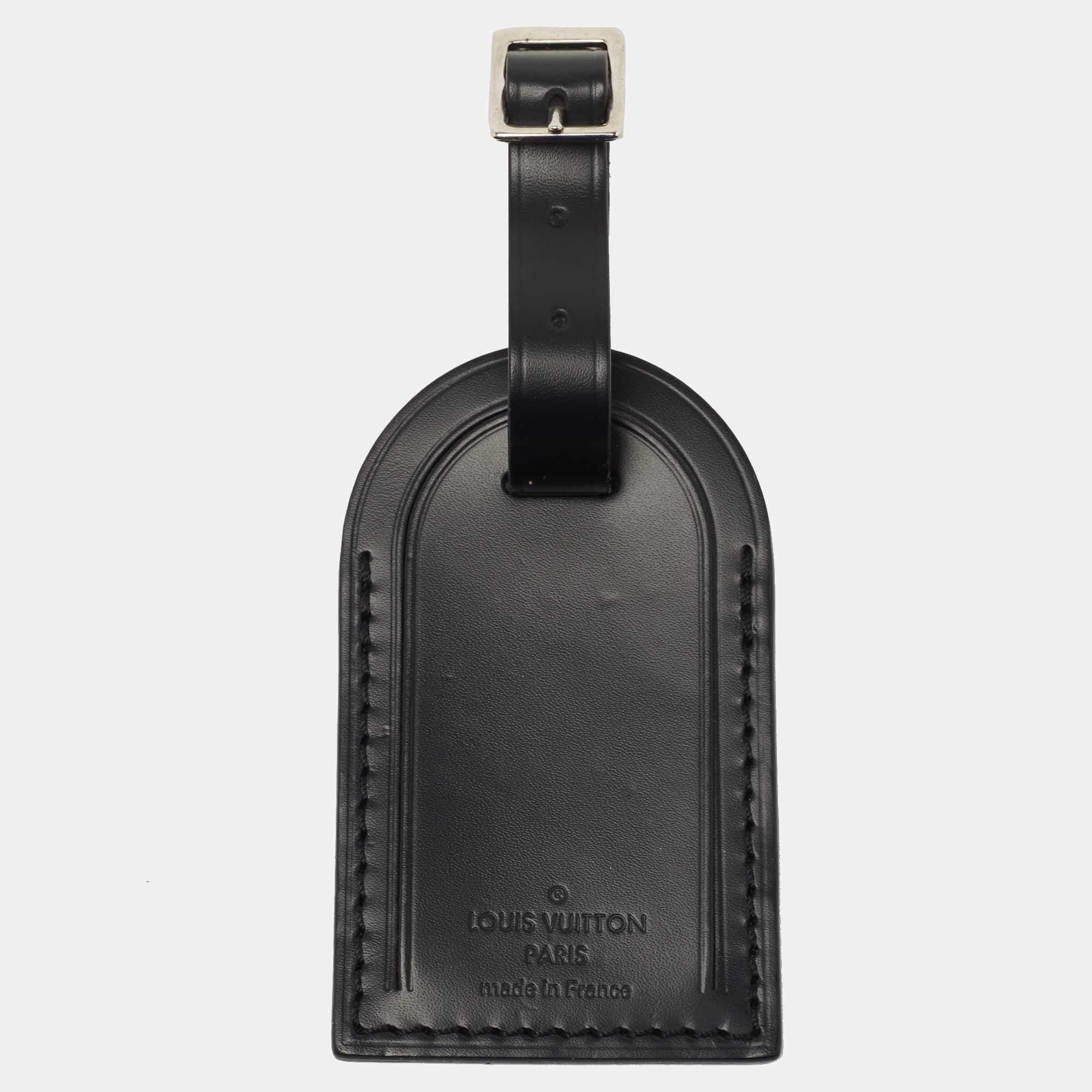 Pre Owned Louis Vuitton Black Leather Luggage Name Tag