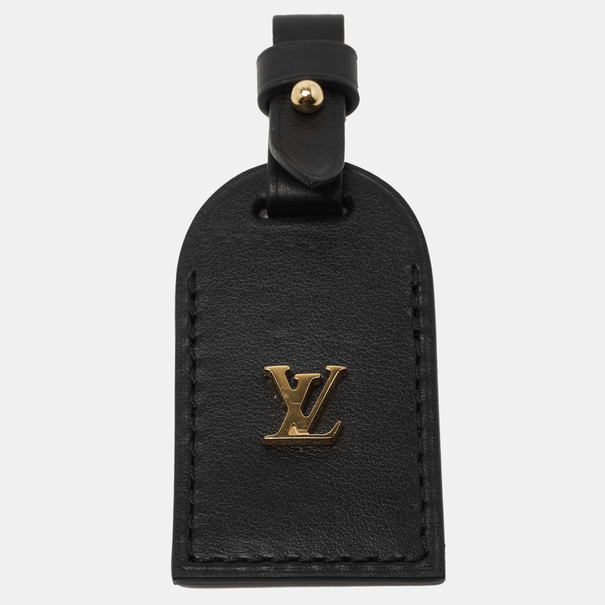 Pre Owned Louis Vuitton Black Leather Luggage Name Tag