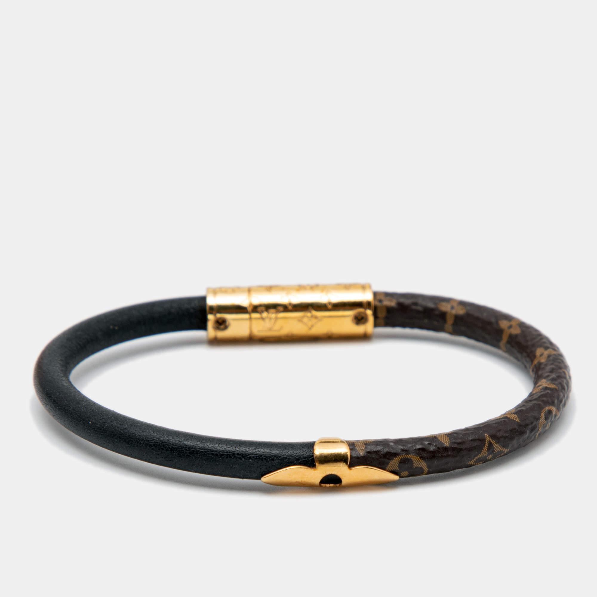 Louis Vuitton Daily Confidential Canvas Leather Gold Tone Metal Bracelet  Louis Vuitton