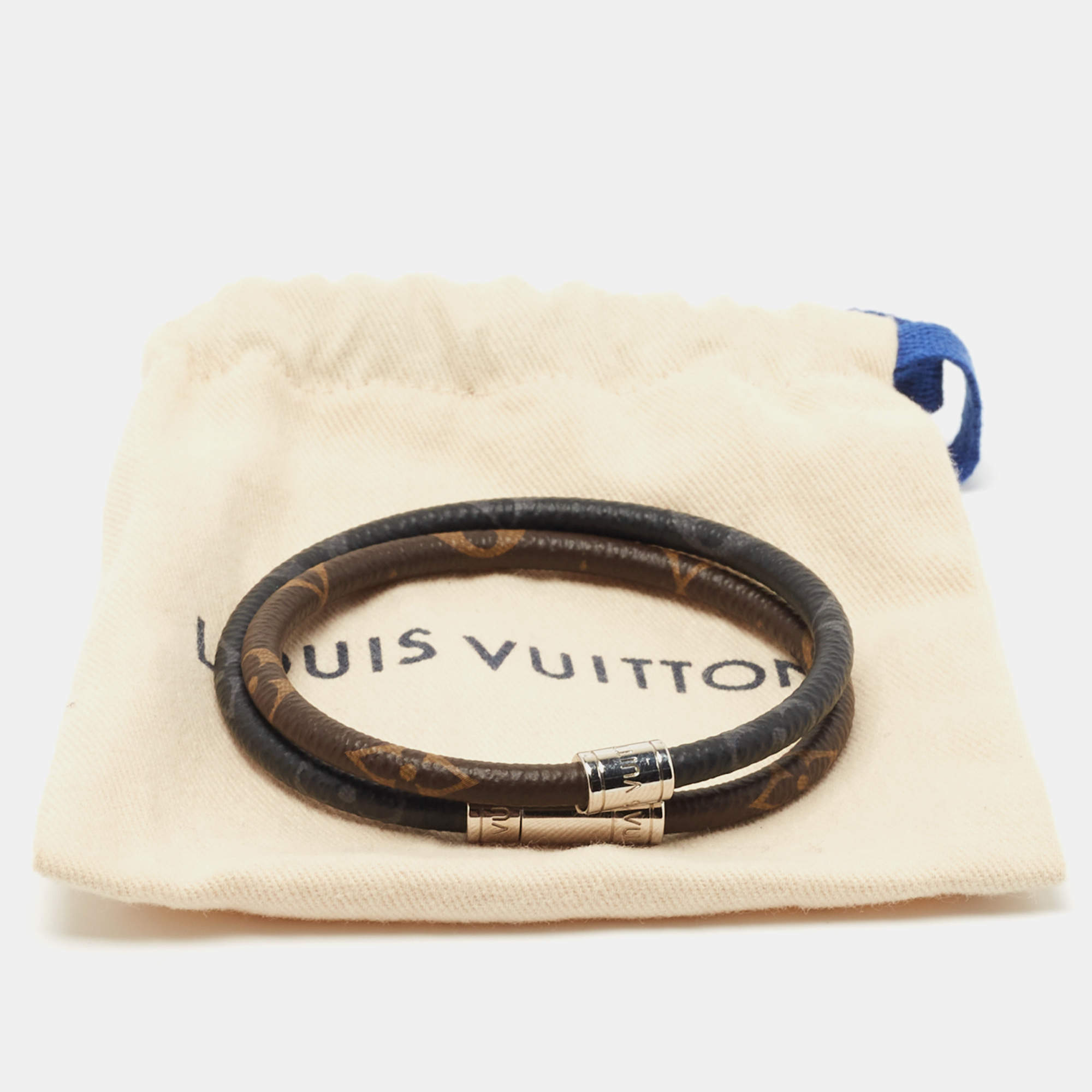 Louis Vuitton Keep It Double Canvas Silver Tone Wrap Bracelet Louis Vuitton