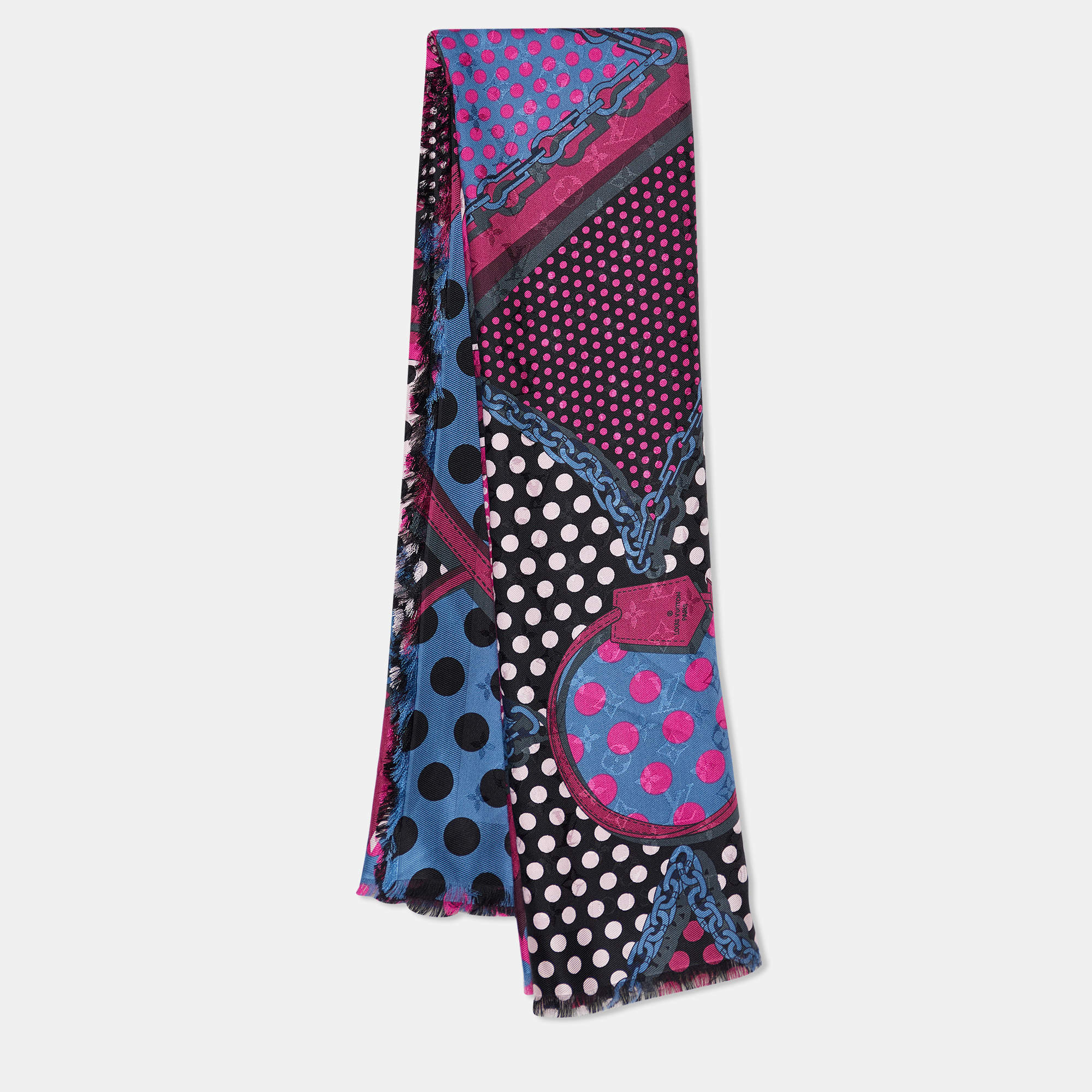Pre Owned Louis Vuitton Multicolour Dot Printed Silk & Wool Scarf