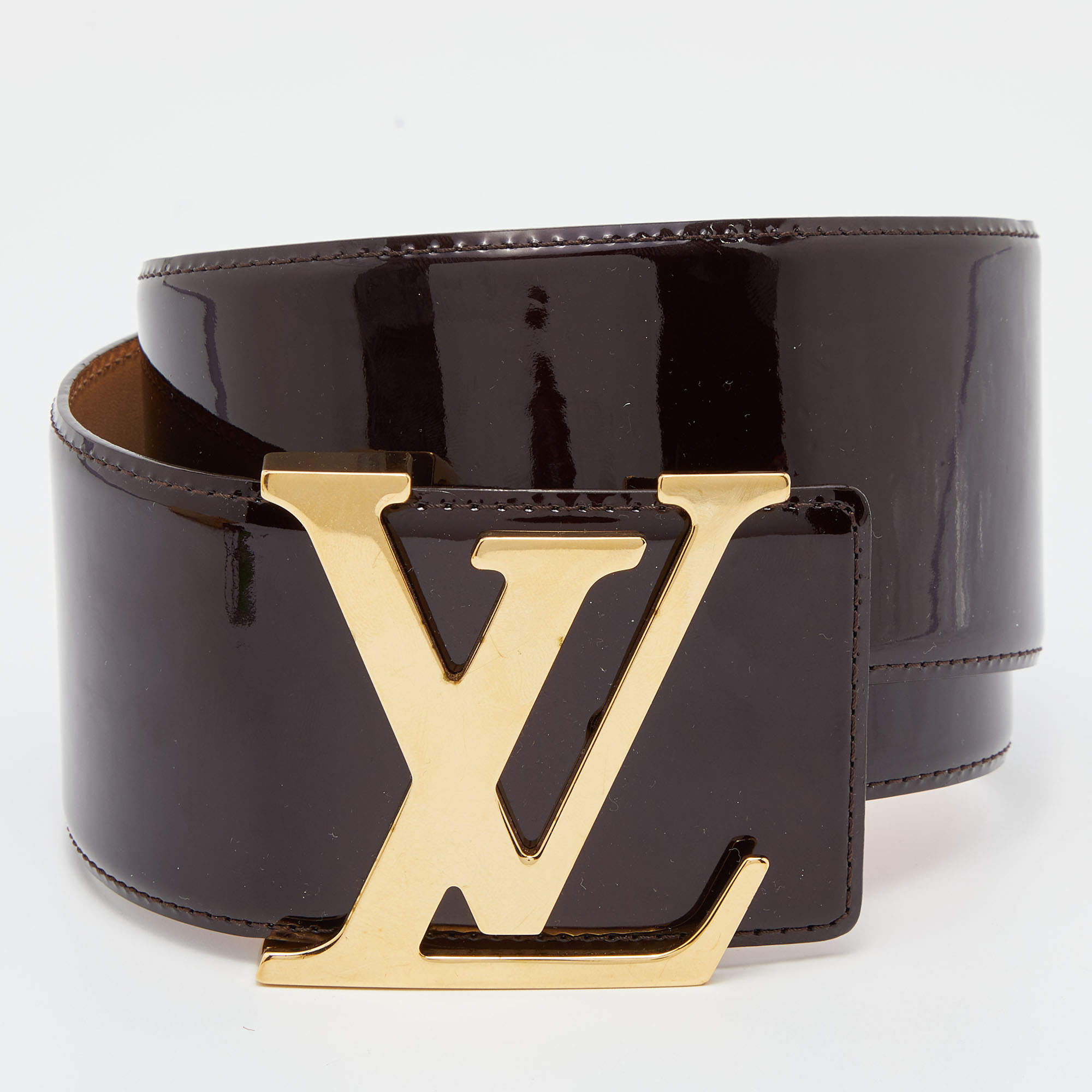 Louis Vuitton Orange Patent Leather LV Initiales Wide Waist Belt