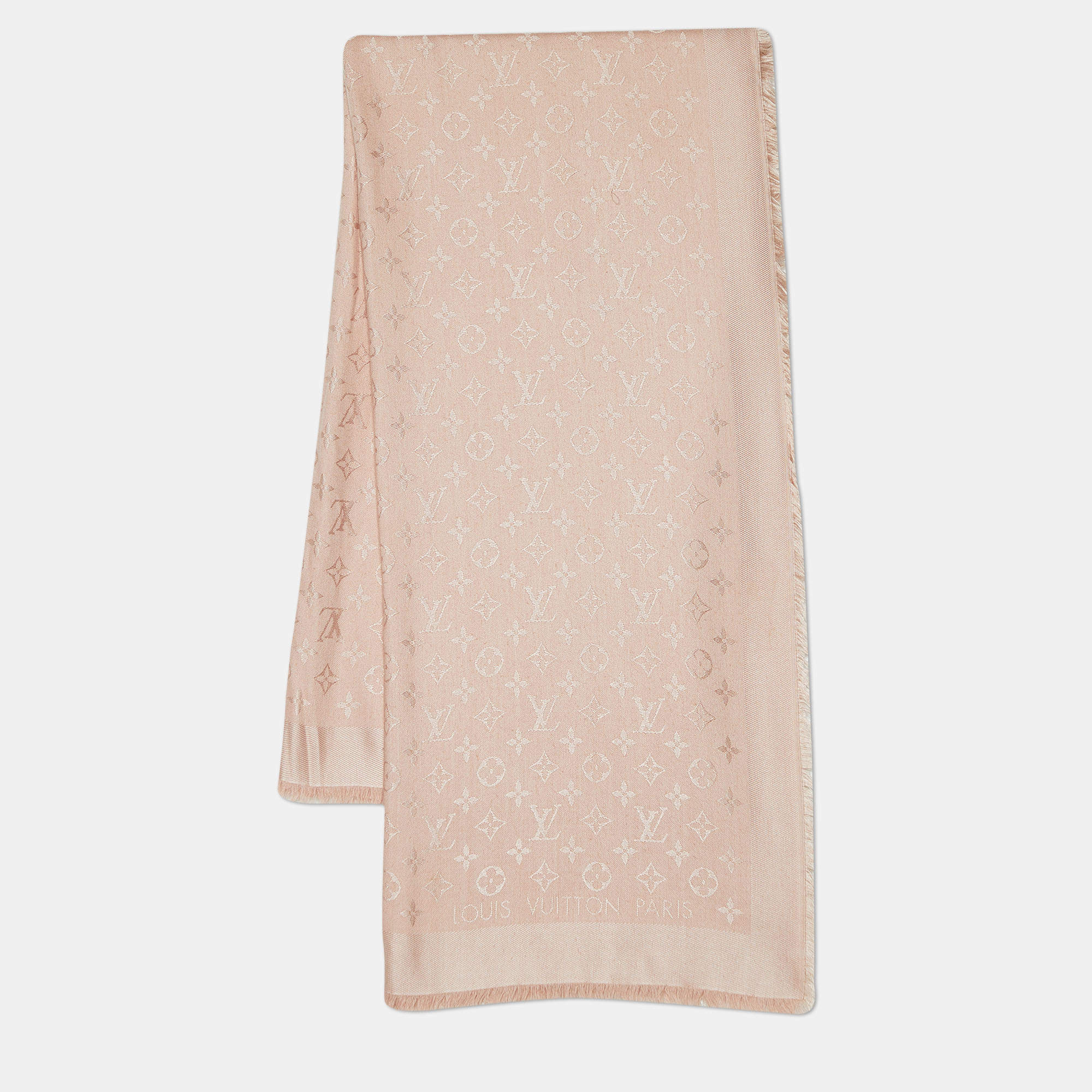 LOUIS VUITTON 大判ストール　salmon pink ルイヴィトン Louis Vuitton 大判ストール シルク＆ウール