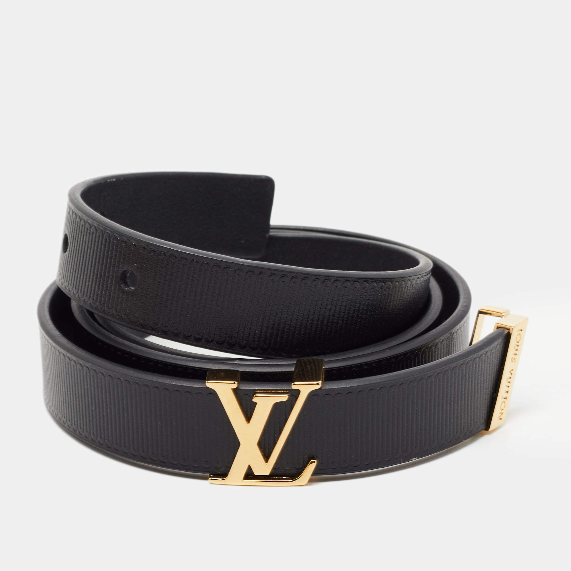 Louis Vuitton Black Embossed Leather LV Initiales Belt 85CM