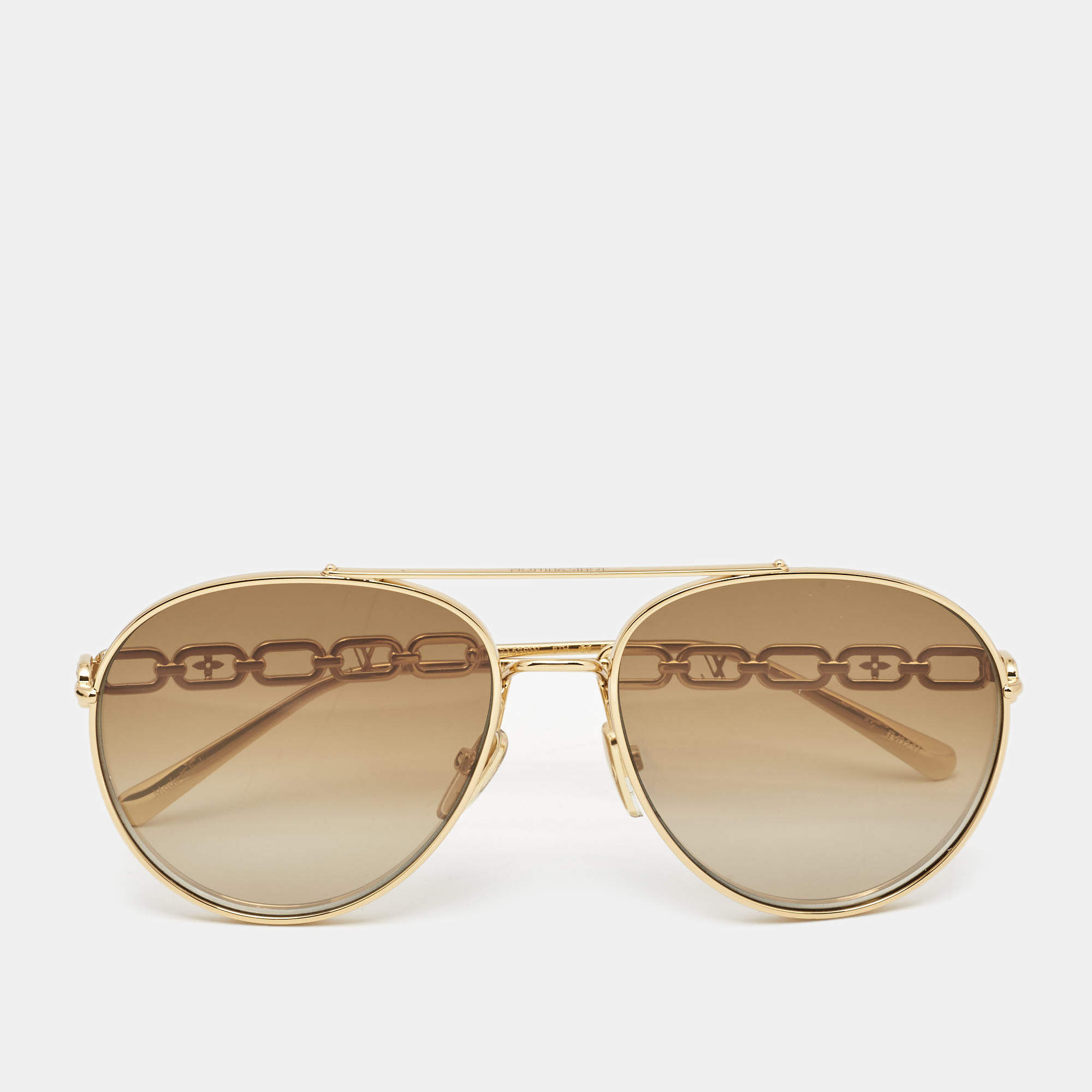 Louis Vuitton Gold/Brown Z1539W My LV Chain Pilot Sunglasses Louis