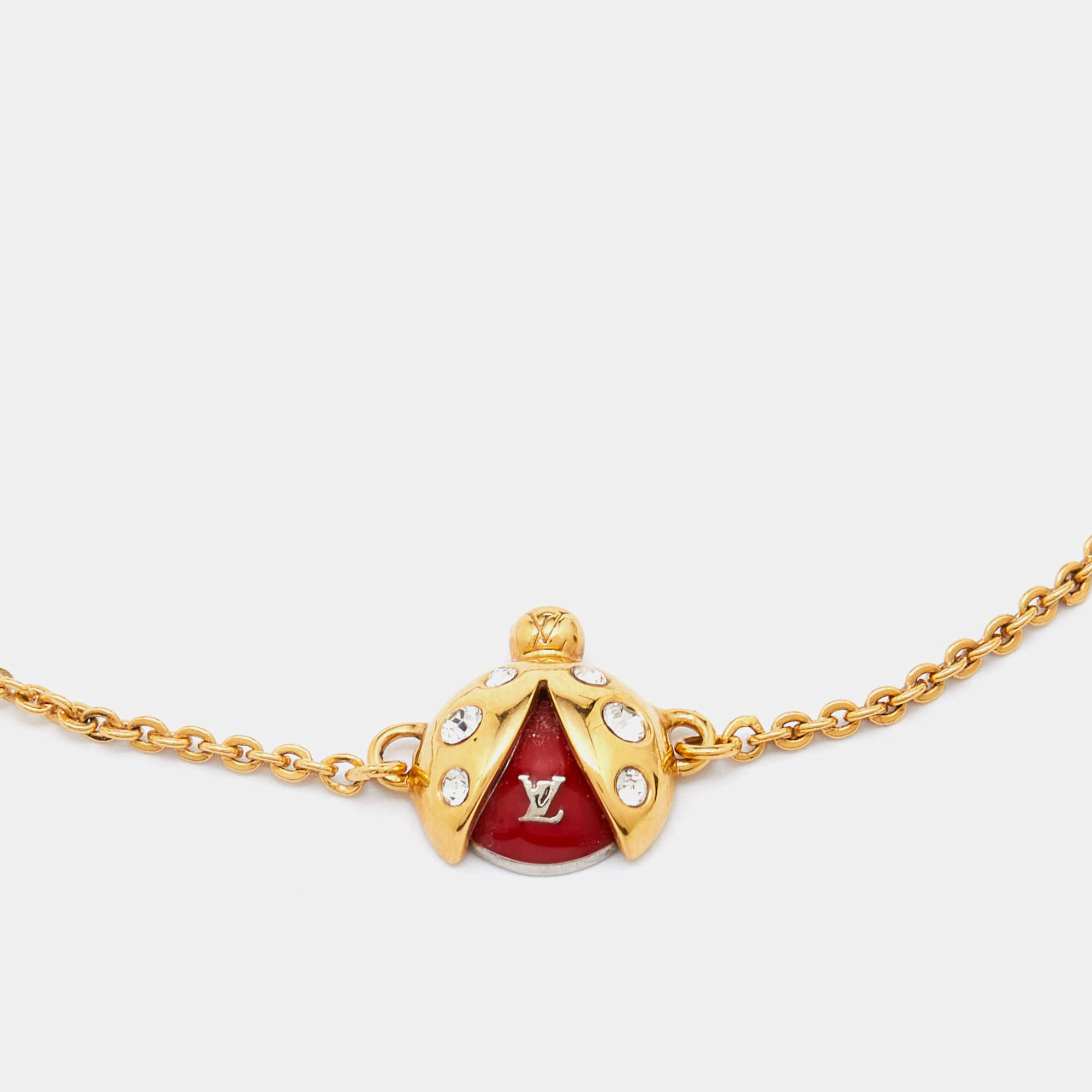 Louis Vuitton Gold Stone Crystal Enamel Ladybug Bracelet at