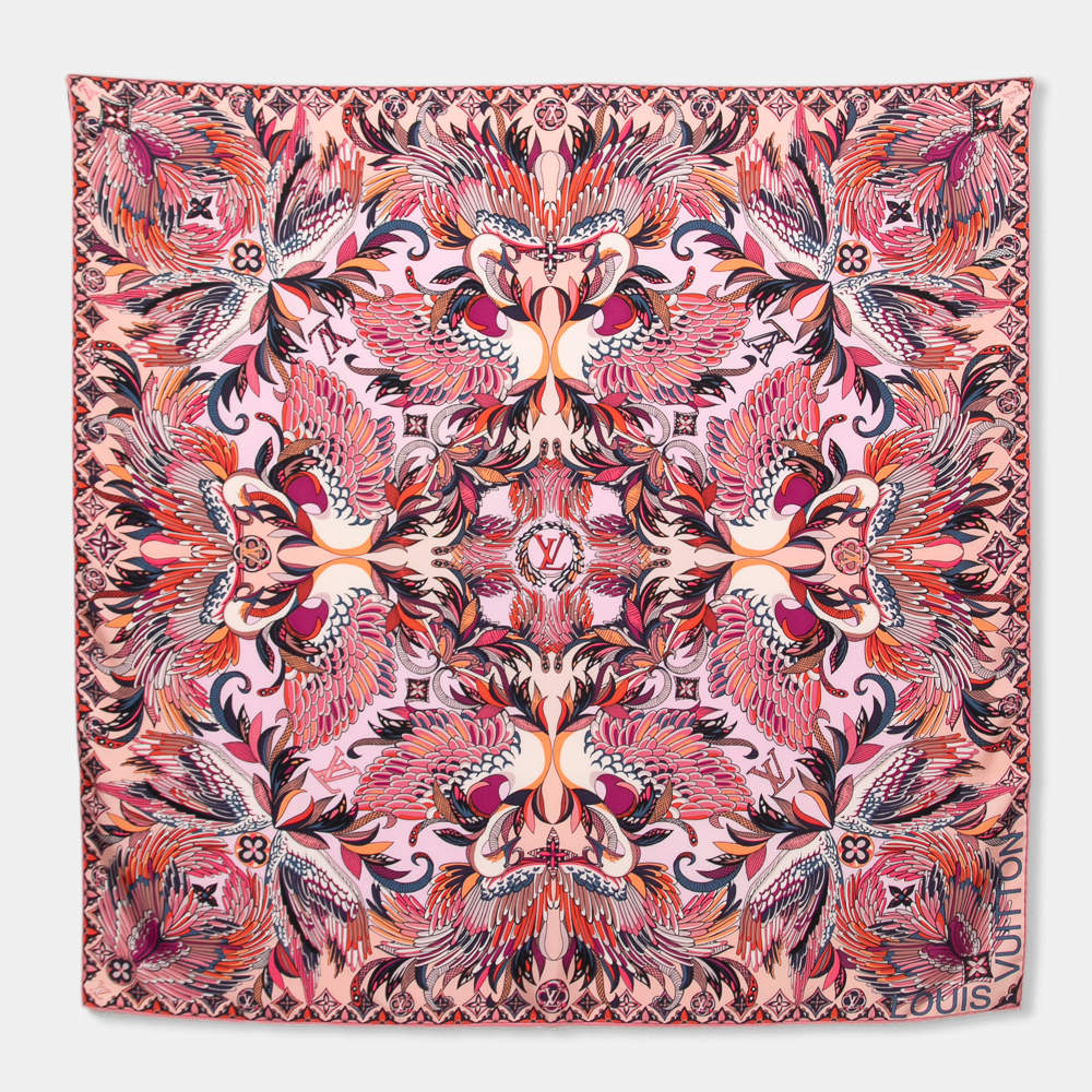 Pre Owned Louis Vuitton Multicolour Pink Angels Printed Silk Scarf