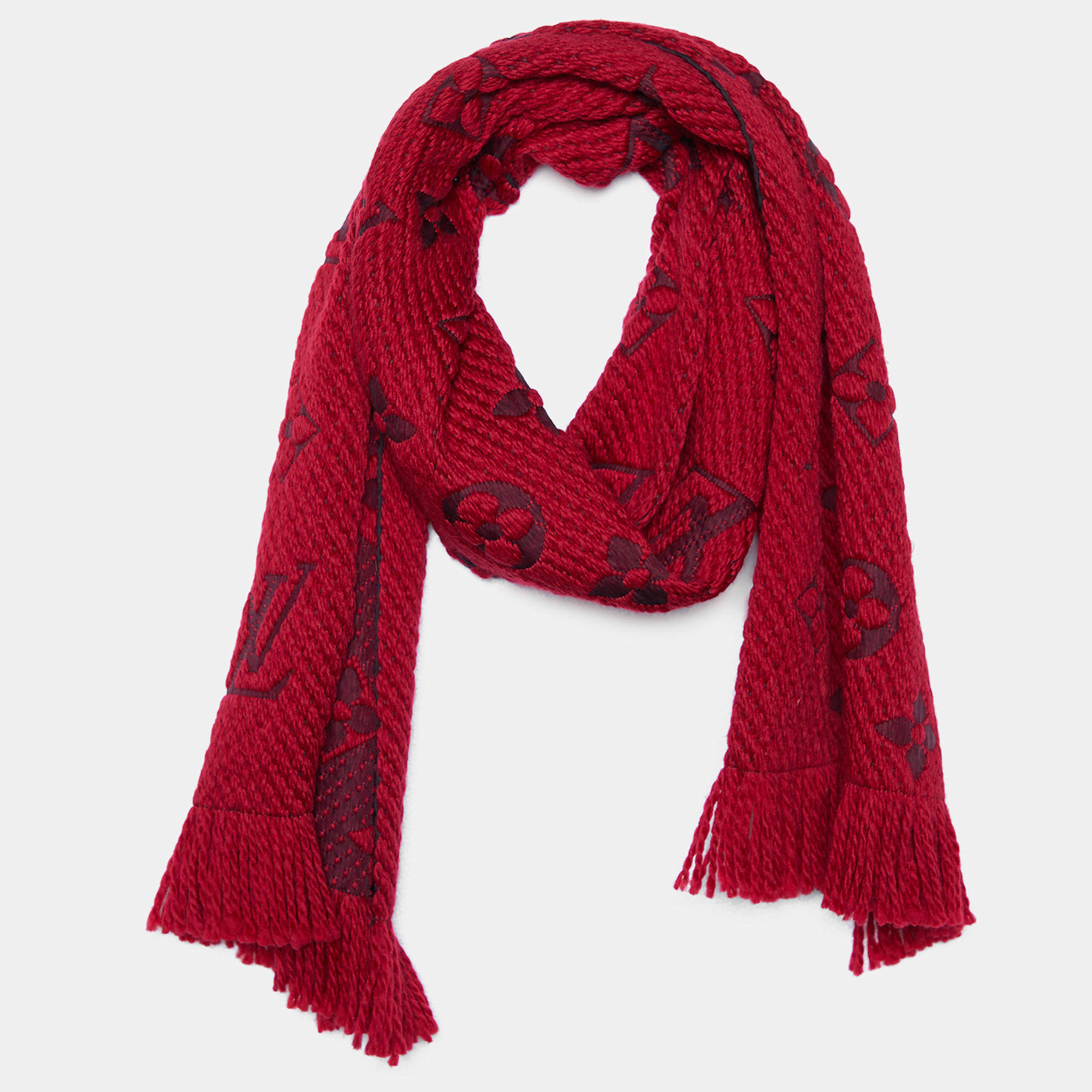 Louis Vuitton Monogram Logomania Wool Scarf - Red Scarves and