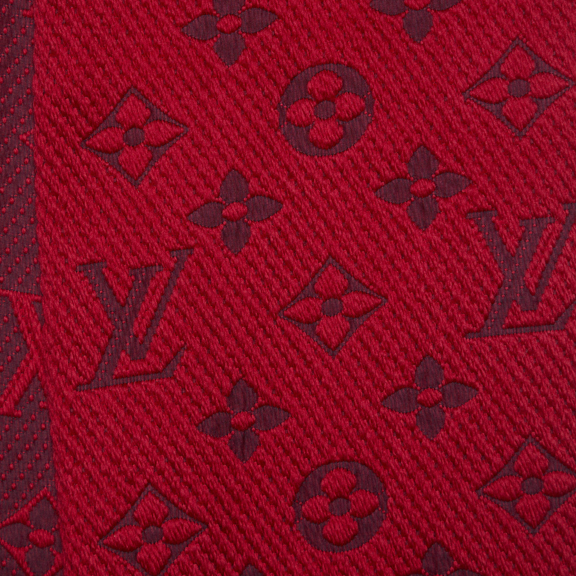 LOUIS VUITTON Wool Silk Logomania Scarf Rubis 639633