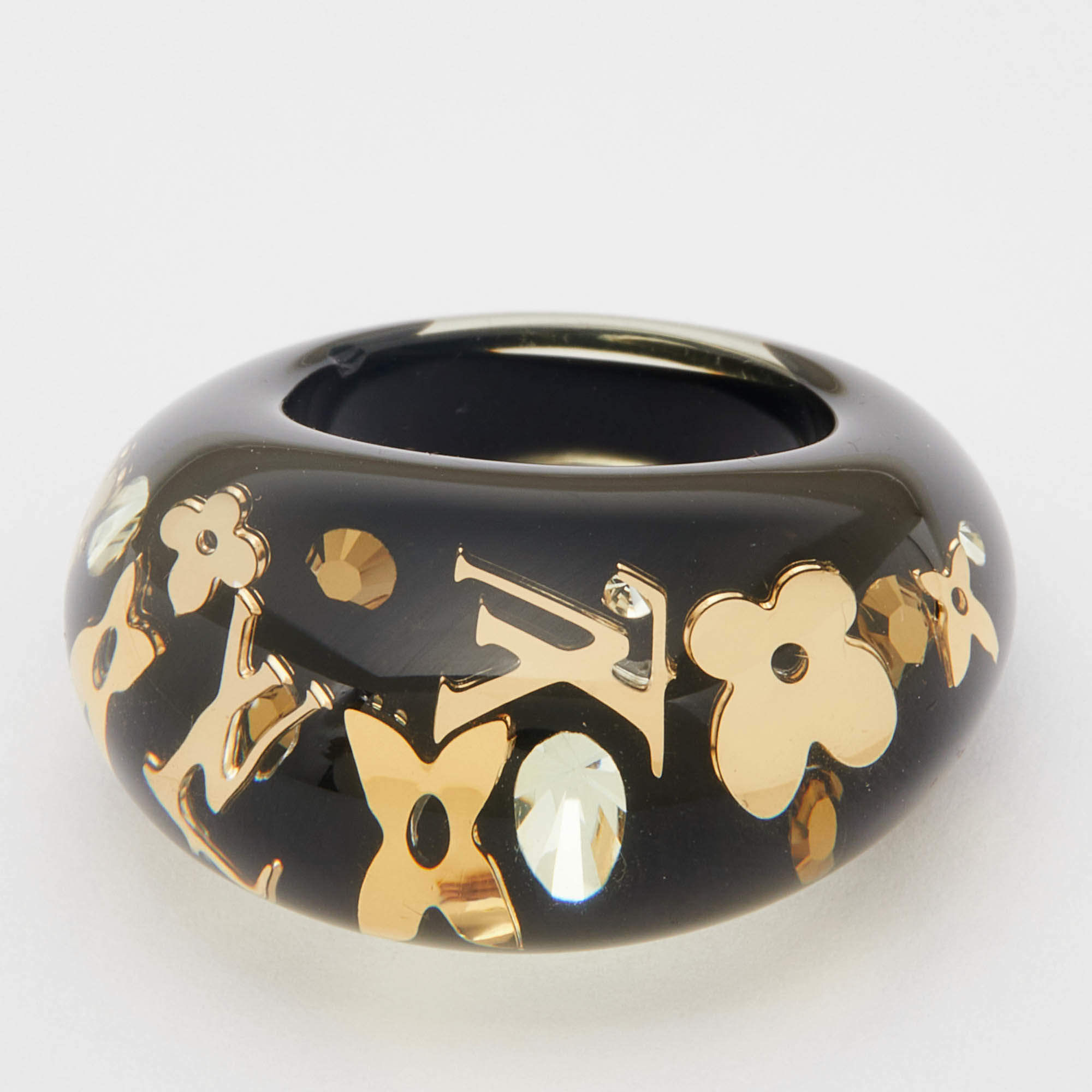 Sold at Auction: Louis Vuitton, Louis Vuitton LV Monogram Onyx Gold Inclusion  Ring