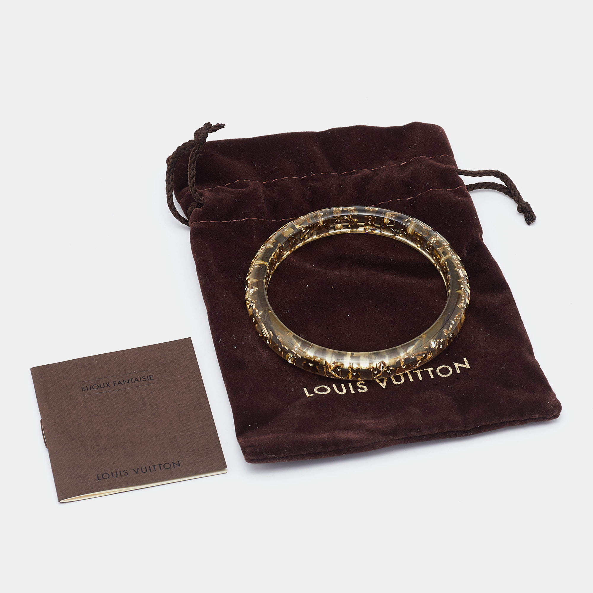 Louis Vuitton Clear Resin Gold Tone Monogram Inclusion Bangle Bracelet 18cm  Louis Vuitton