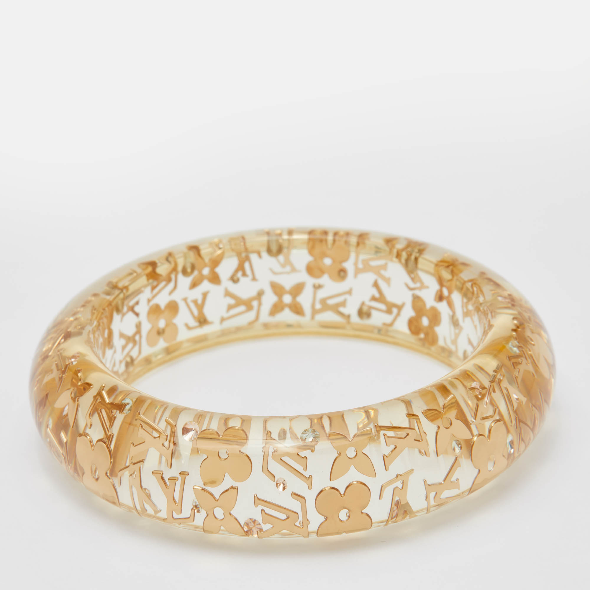Louis Vuitton Clear Resin Gold Tone Monogram Wide Inclusion Bangle Bracelet