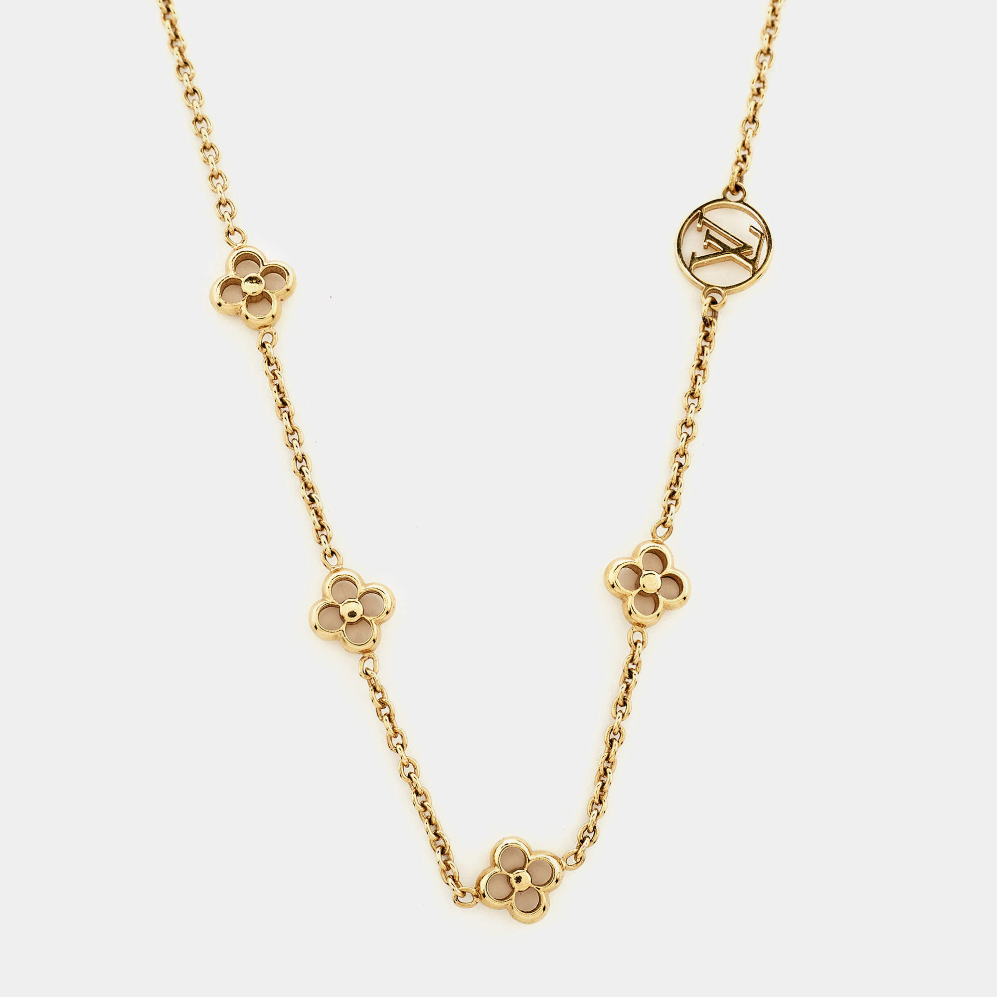 Louis Vuitton Flower Gold Tone Station Necklace