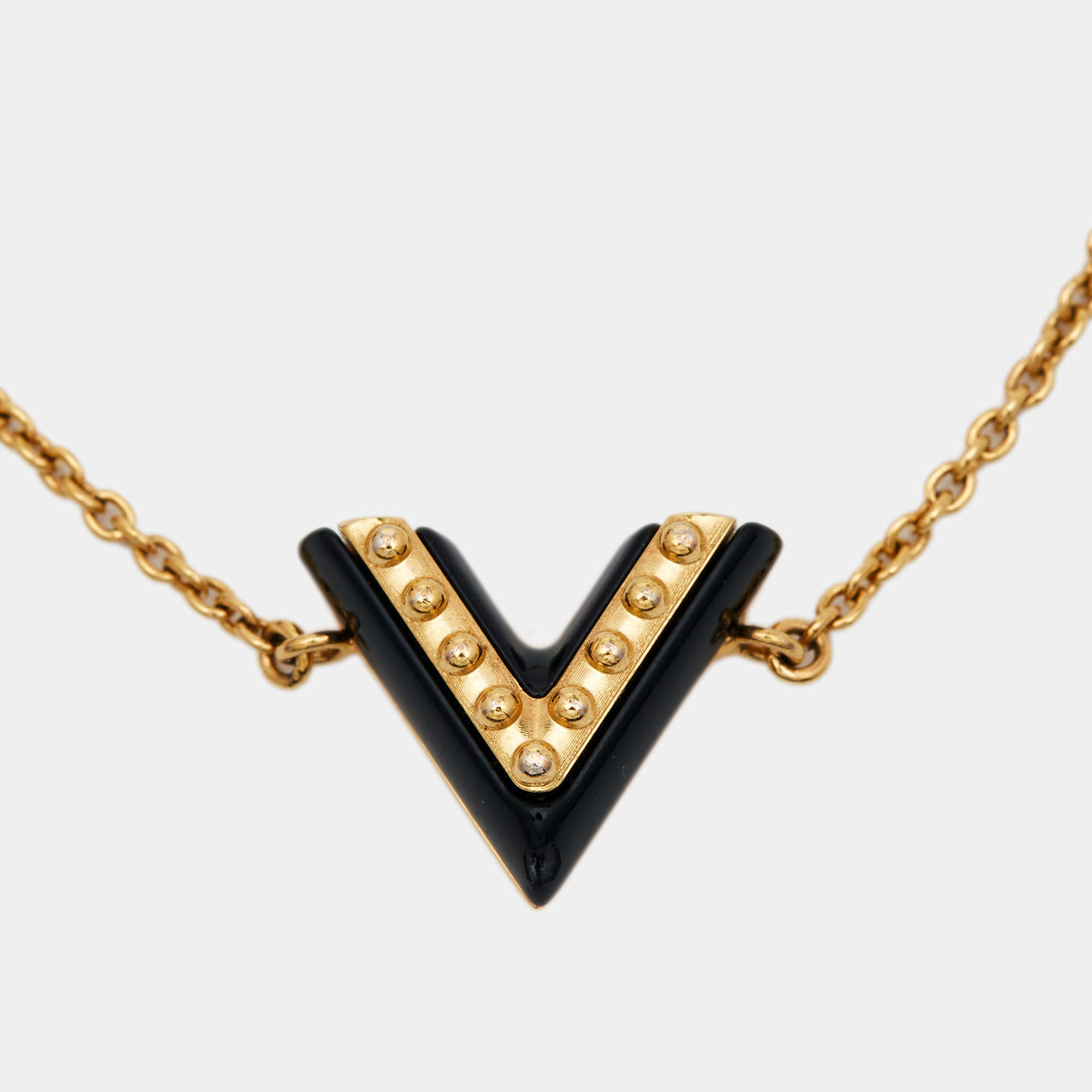 LOUIS VUITTON Women Necklace Pendant Essential V Black and Gold