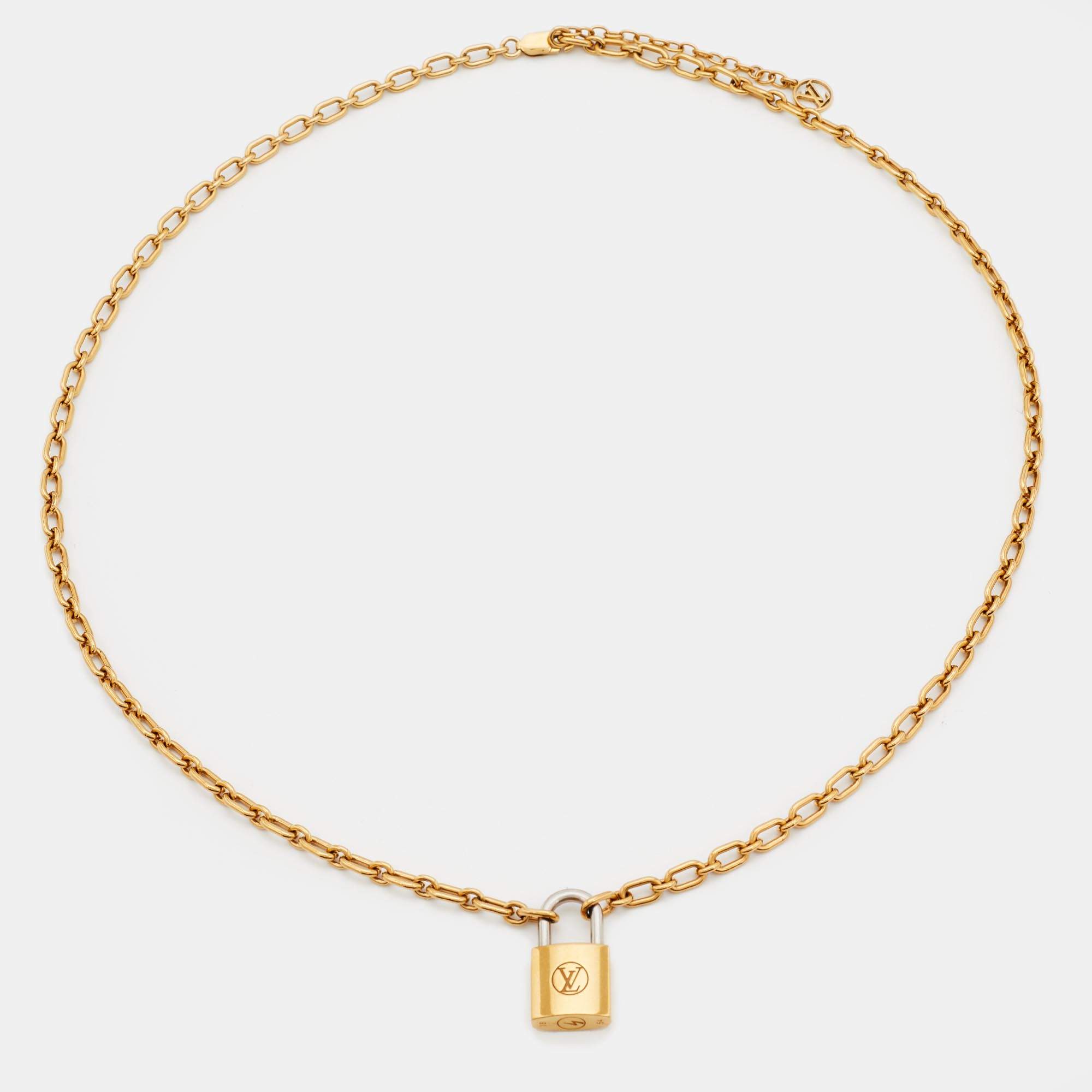 Louis Vuitton Gold Tone Padlock Pendant Necklace Louis Vuitton