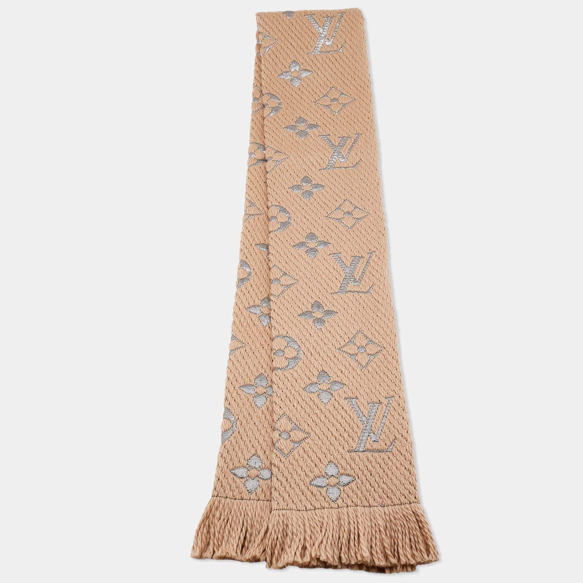 LOUIS VUITTON Wool Silk Monogram Giant Jungle Logomania Shine Scarf Beige |  FASHIONPHILE