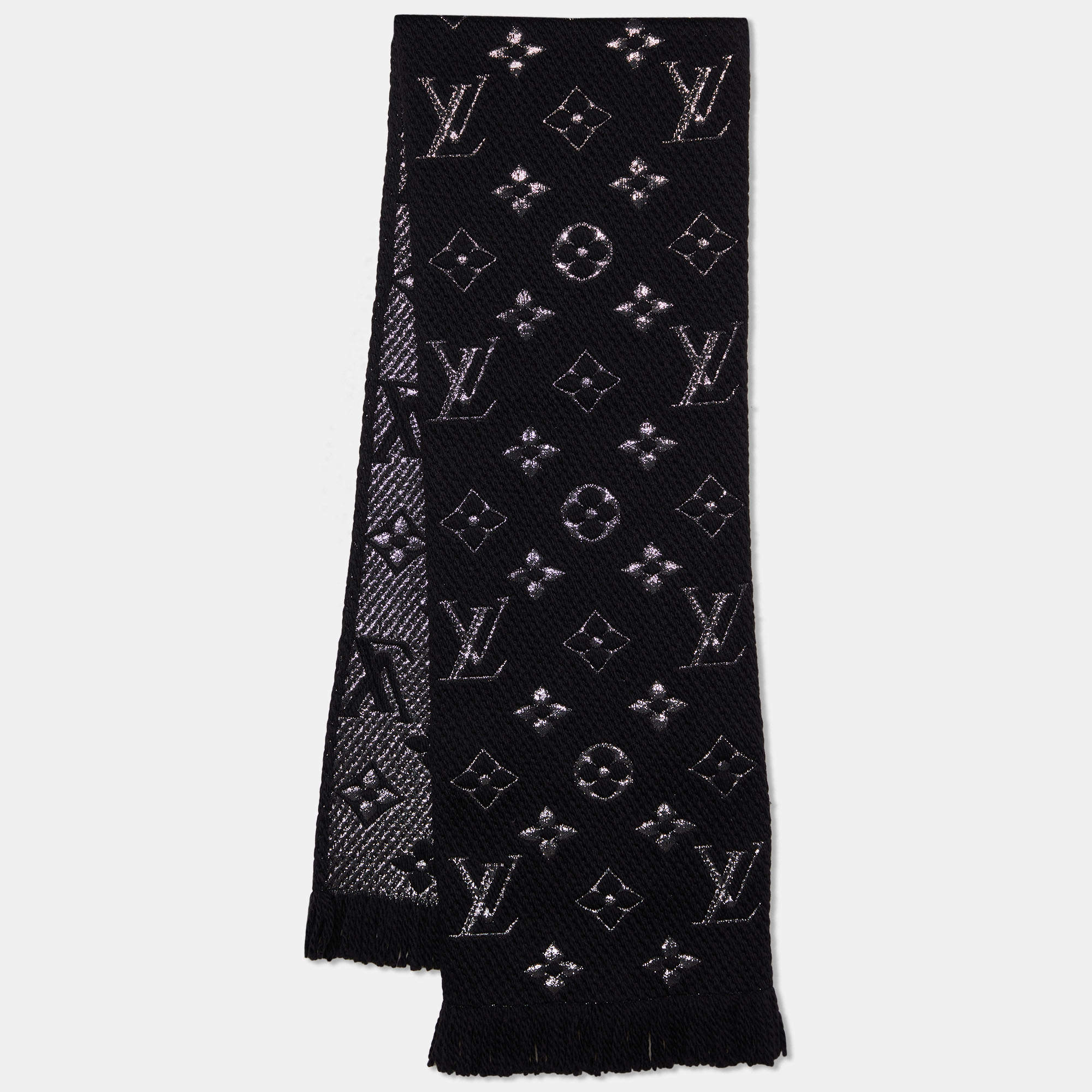 Louis Vuitton, Accessories, Auth Louis Vuitton Black Logomania Shine Scarf