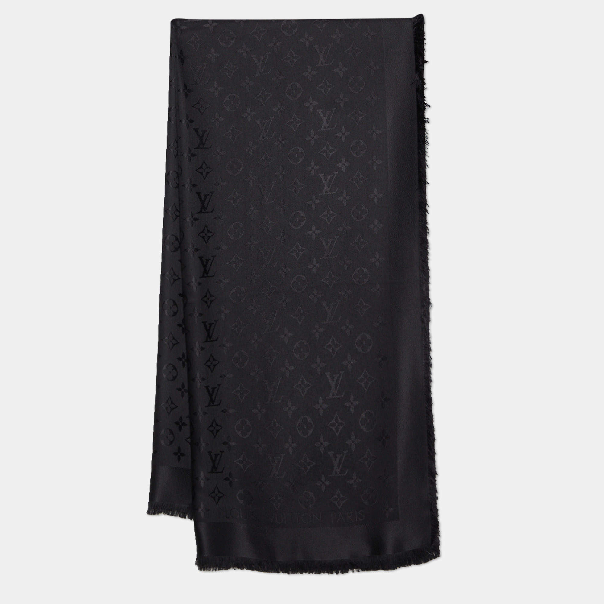 Louis Vuitton Black Silk & Wool Classique Monogram Shawl