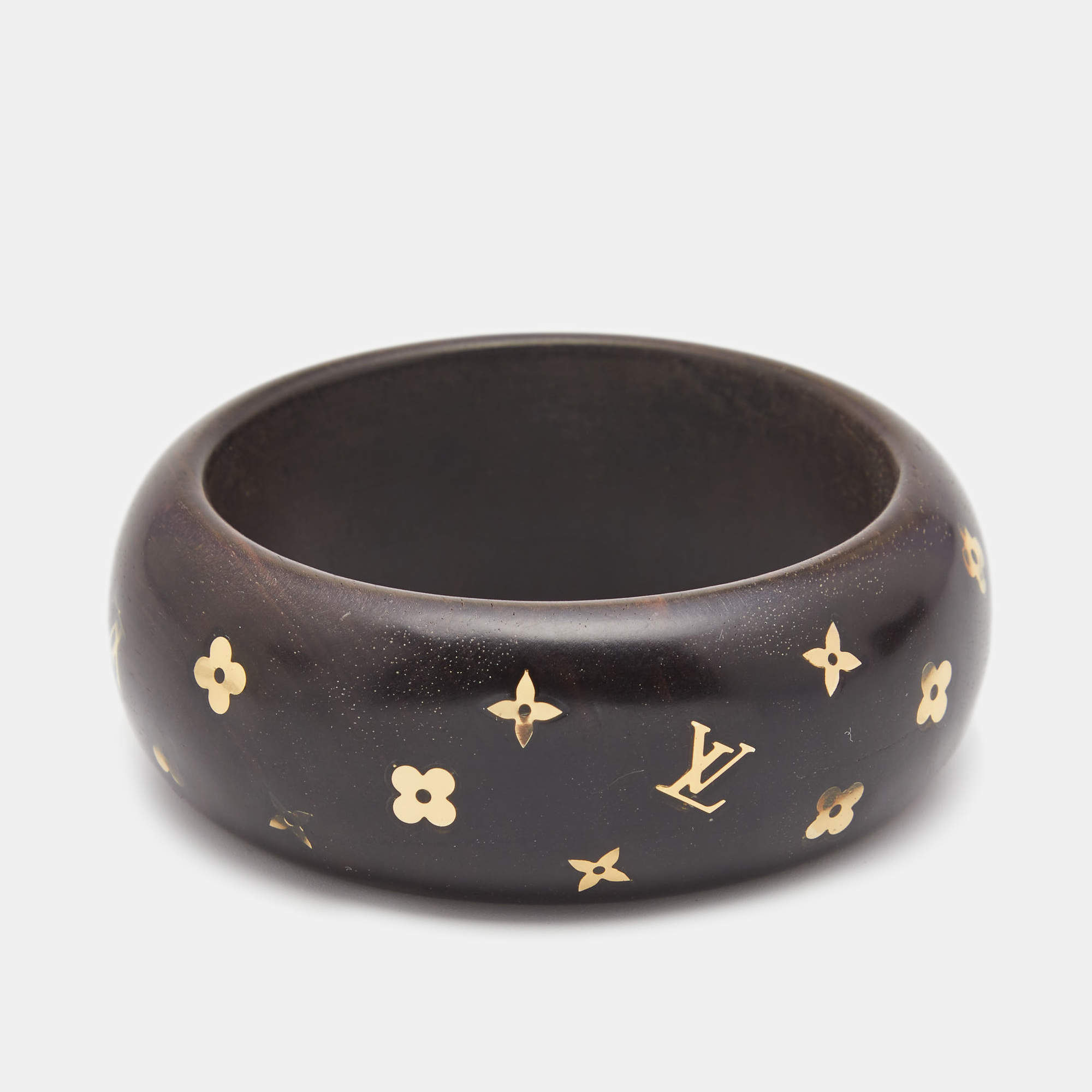 Pre Owned Louis Vuitton Wood Gold Tone Bangle Bracelet