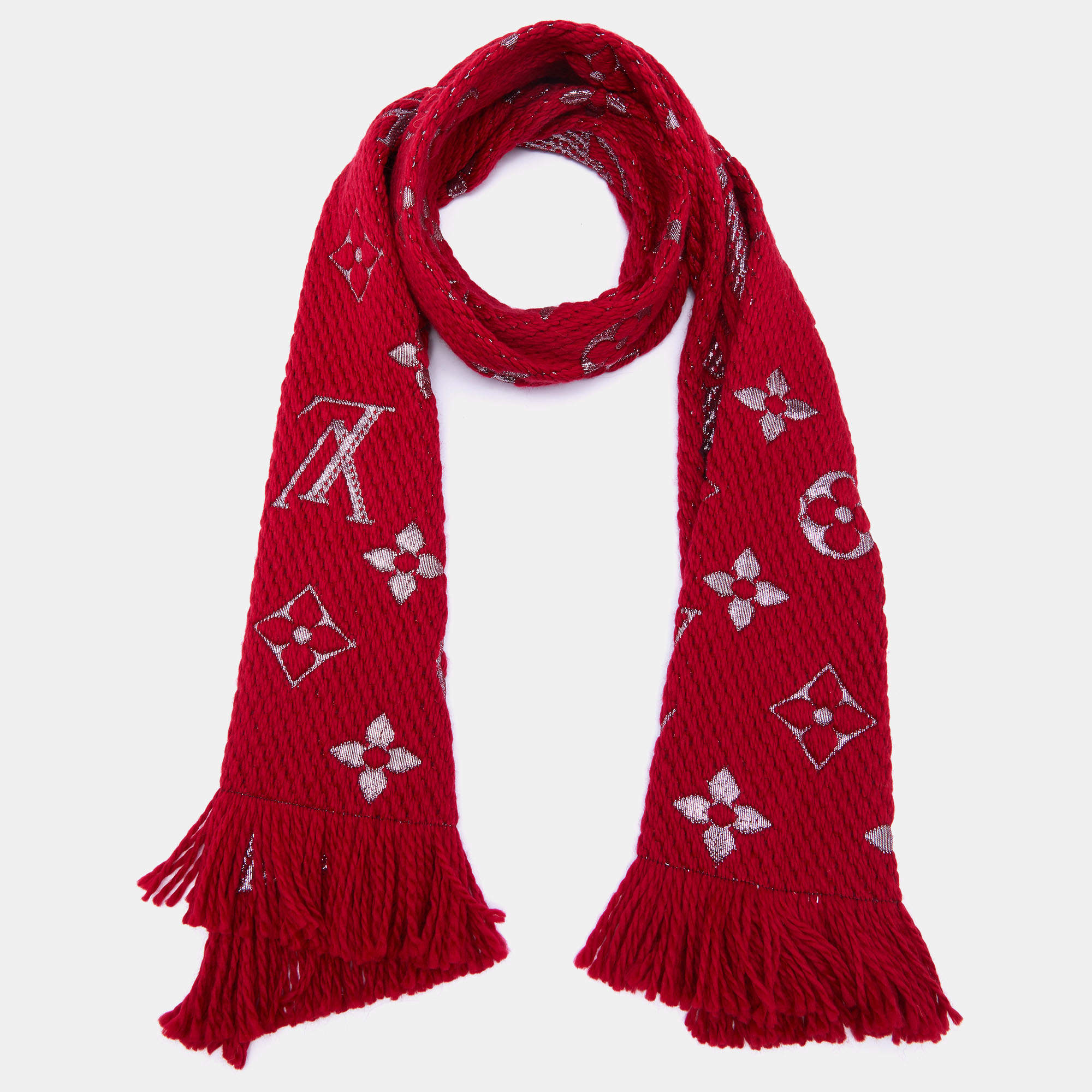 Louis Vuitton Red Logomania Shine Silk Wool Scarf Louis Vuitton