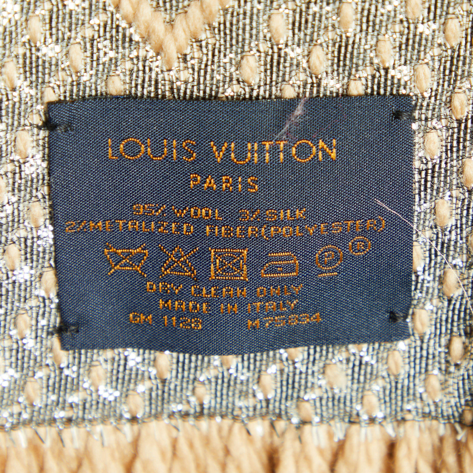 LOUIS VUITTON Wool Silk Monogram Giant Jungle Logomania Shine Scarf Beige  1265644