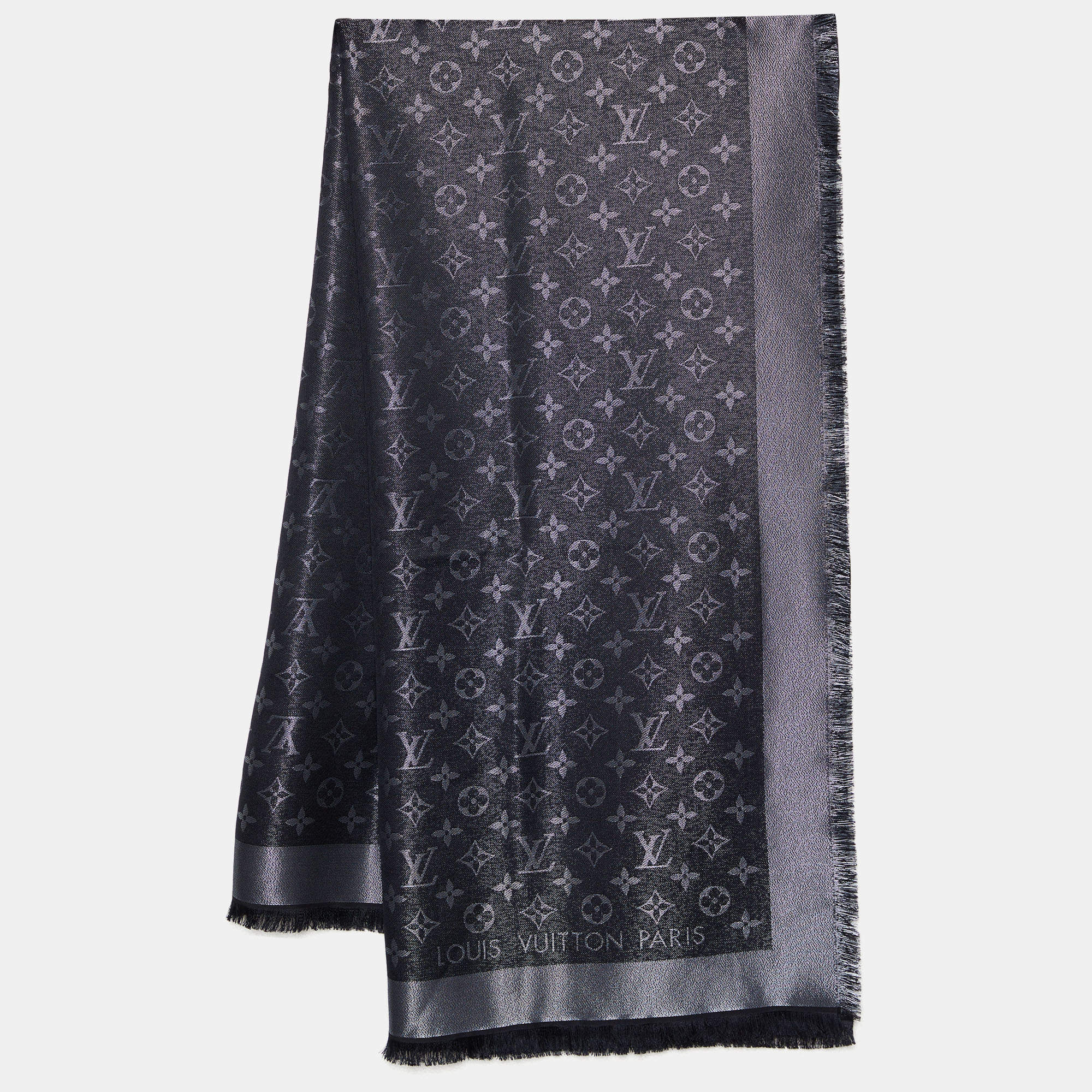 Pre Owned Louis Vuitton Black Logo Monogram Shine Shawl