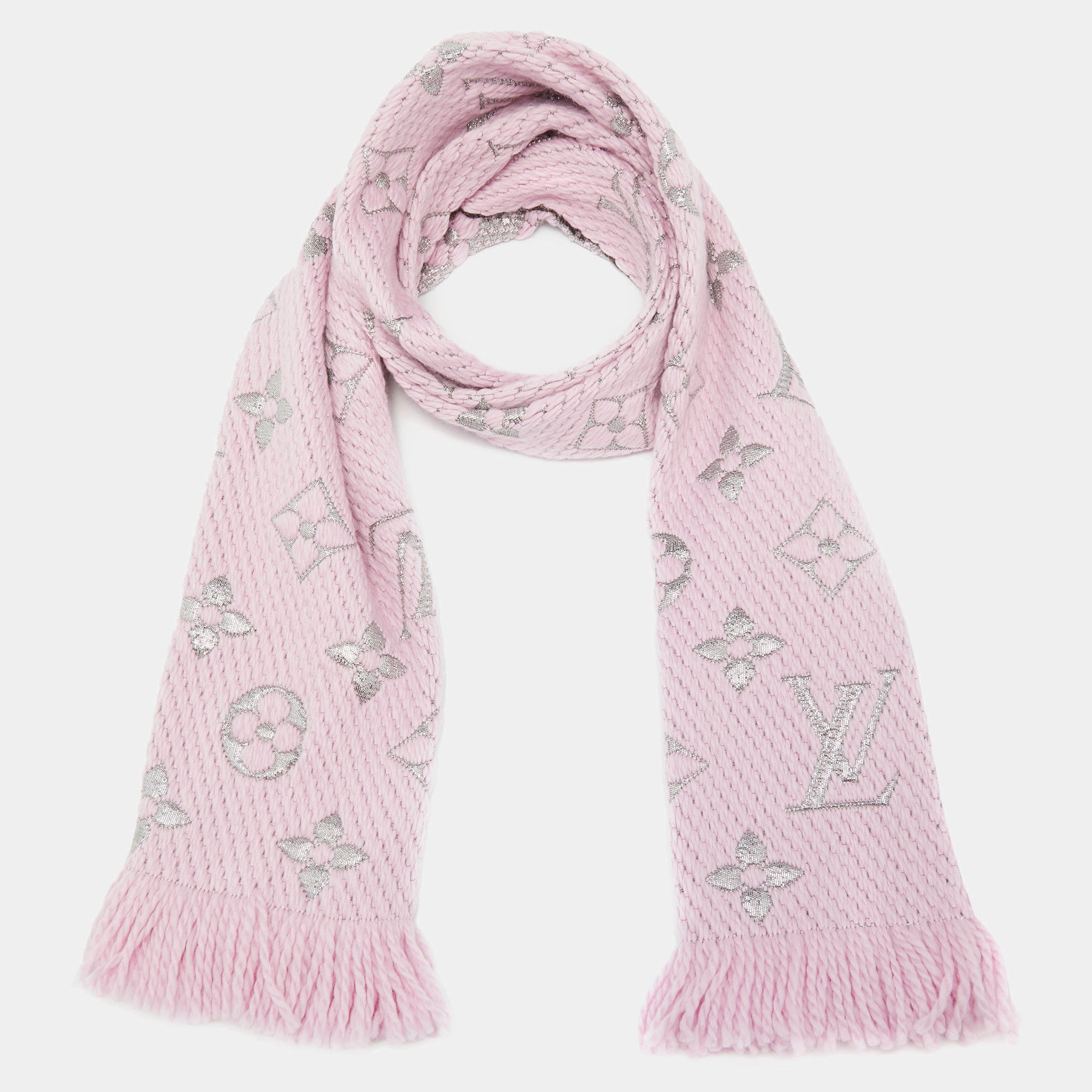 Louis Vuitton All-Over Pattern Silk Scarf Pink X Light Blue