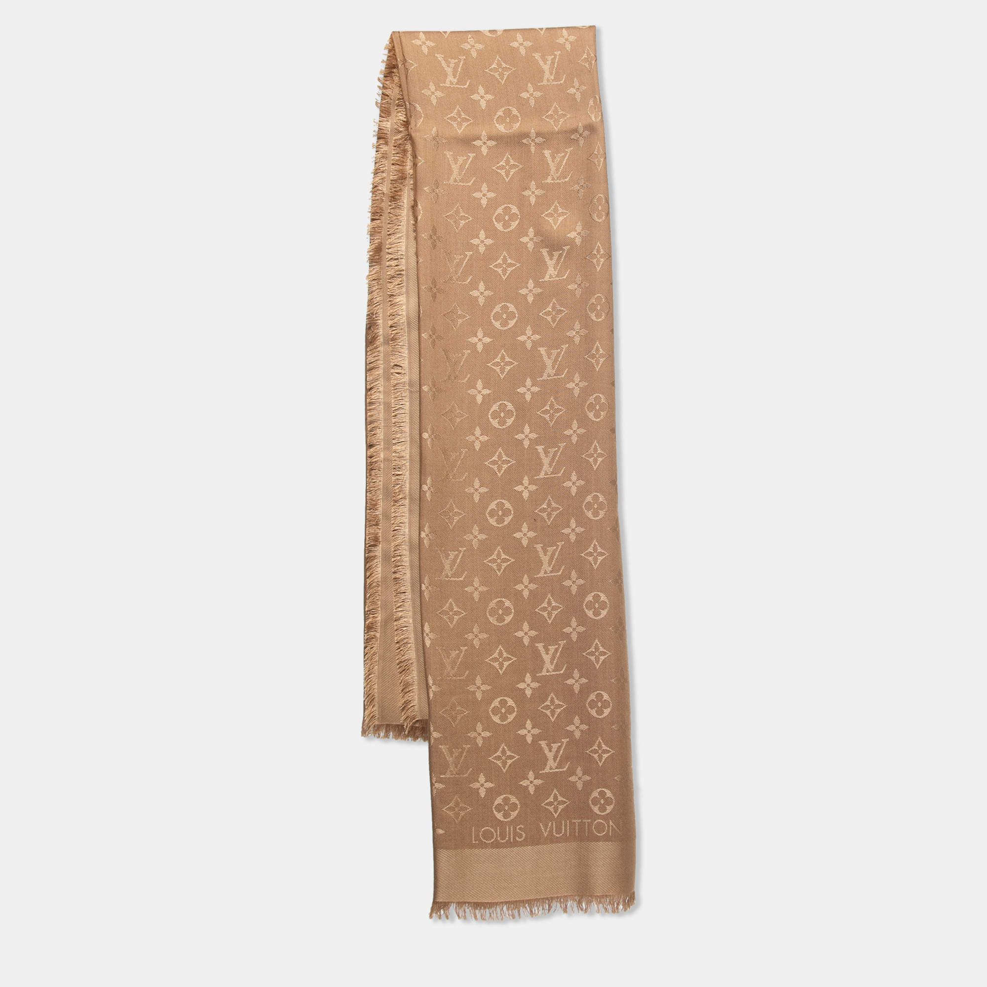 Louis Vuitton monogram shawl Caramel Silk Wool ref.220431 - Joli