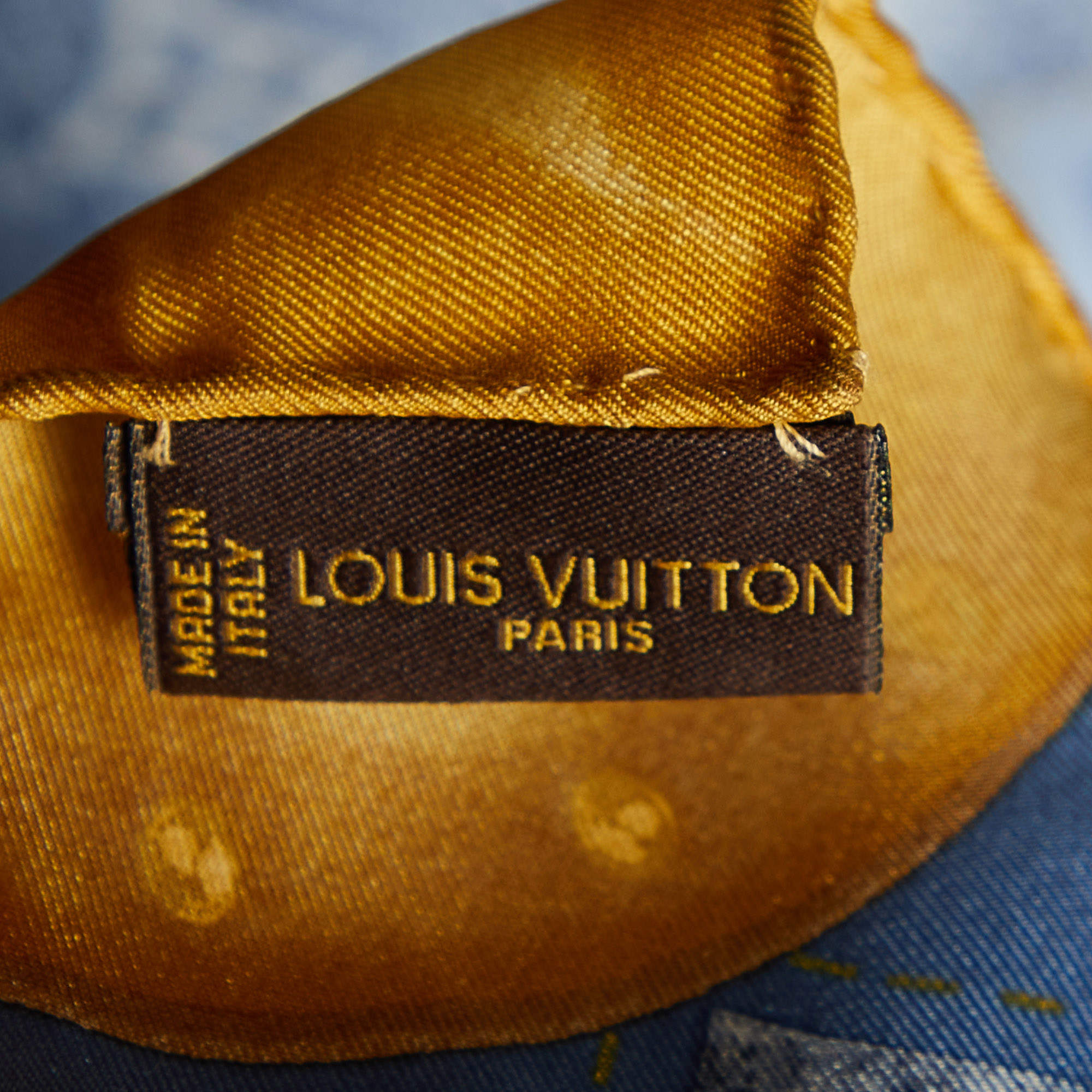 Louis Vuitton Monogram Denim Scarf Silk Blue Yellow M71897 90x90cm