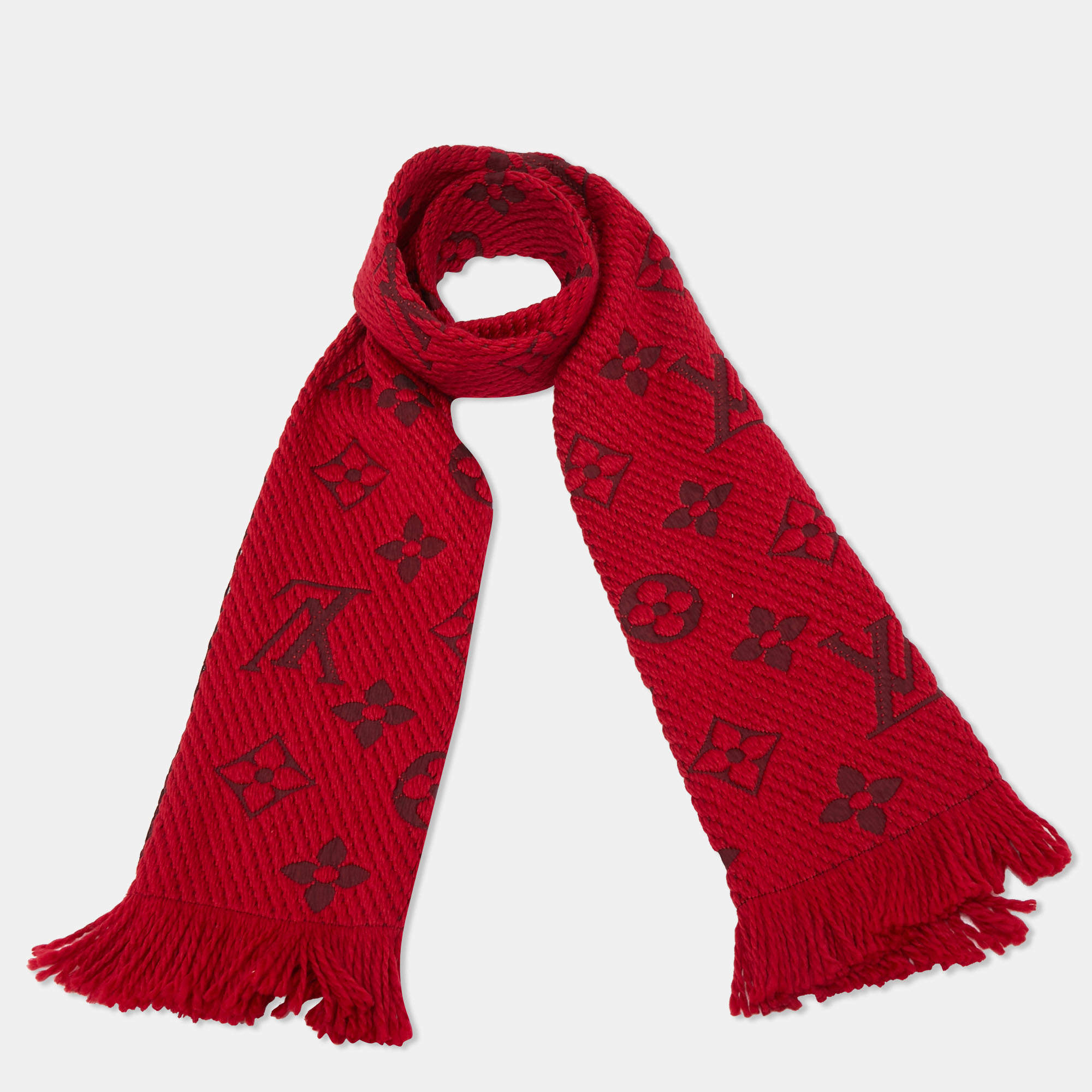 LOUIS VUITTON Scarf M72432 Escalp Logo Mania wool/silk Red Red Women U –