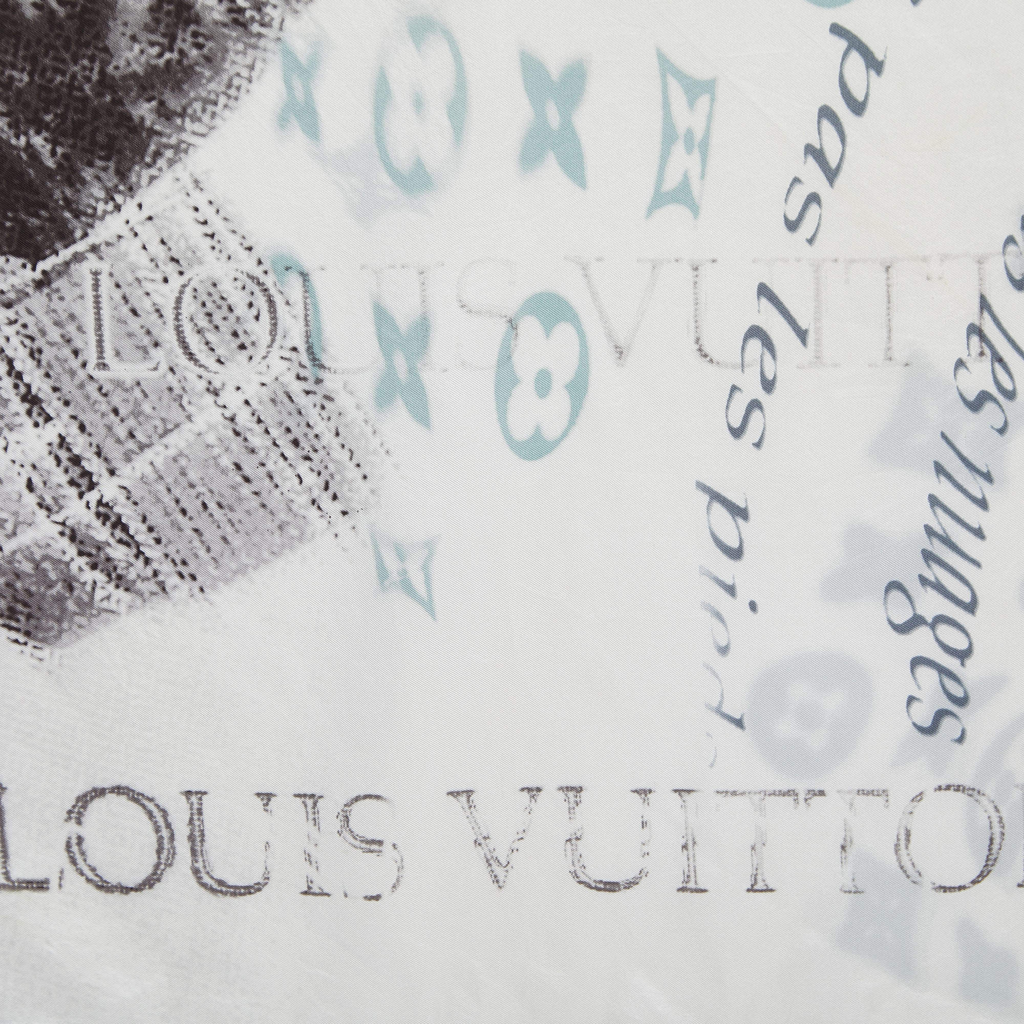 Louis Vuitton White/Grey Motorcycle Graffiti Print Silk Scarf