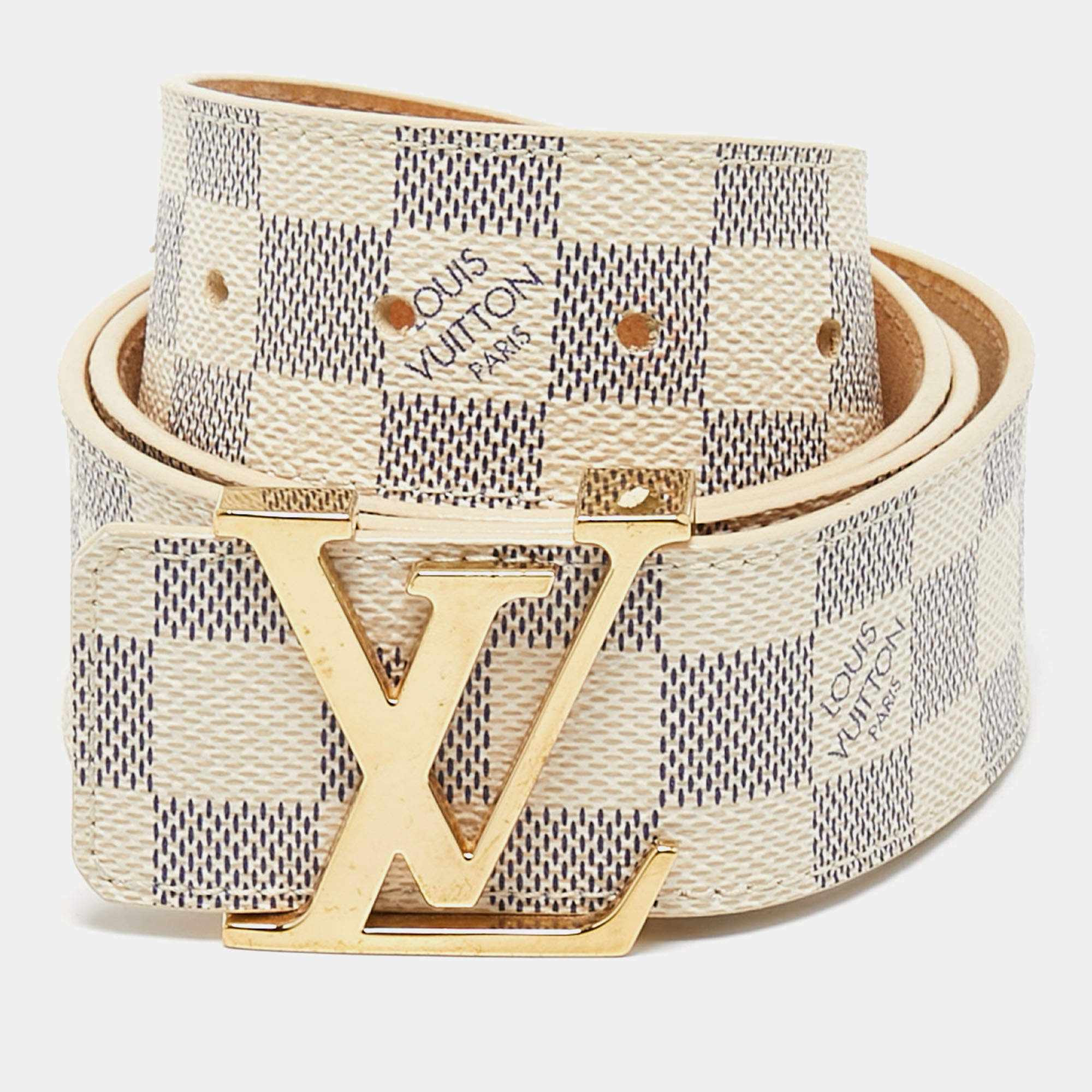 Louis Vuitton, Accessories, Authentic Louis Vuitton Damier Azur Canvas  Leather Voyage Belt Size 8534 M9837