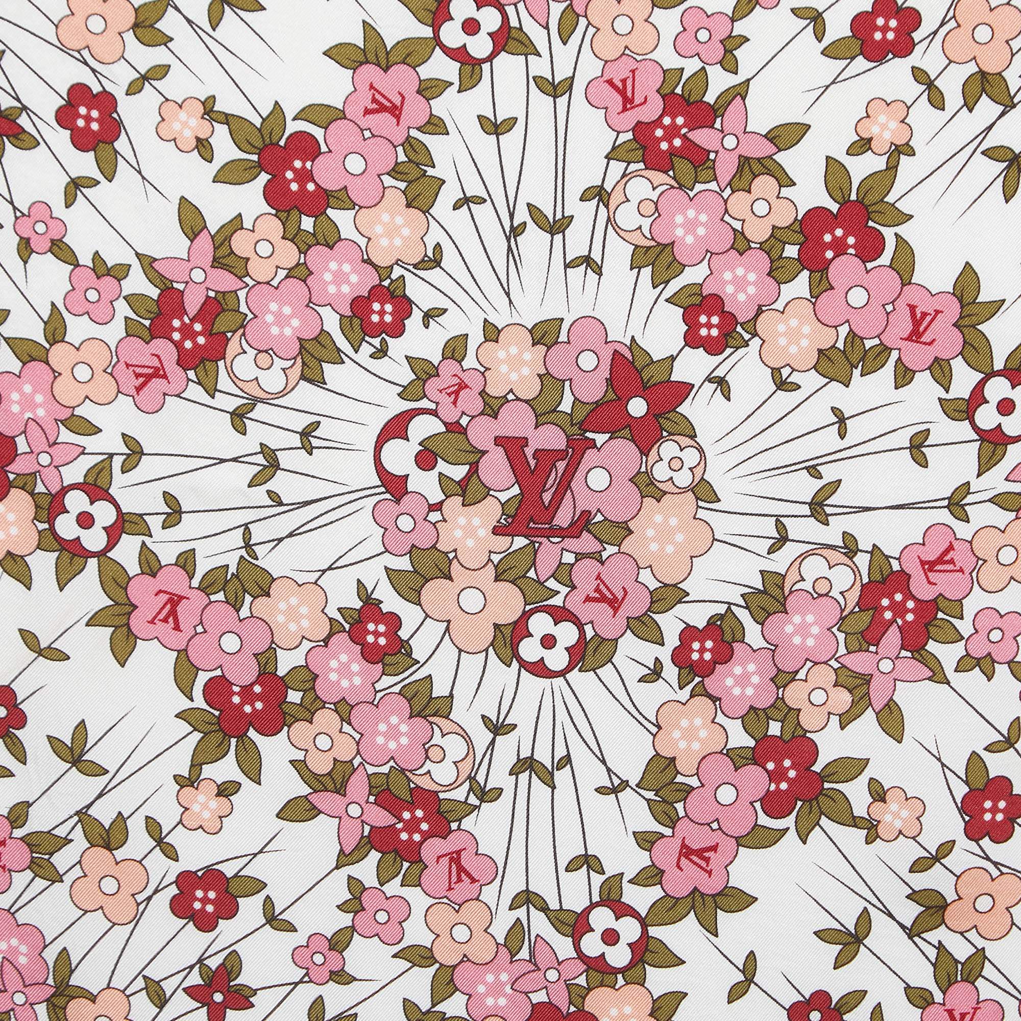 Louis Vuitton White/Maroon Floral Print Silk Olivia Scarf
