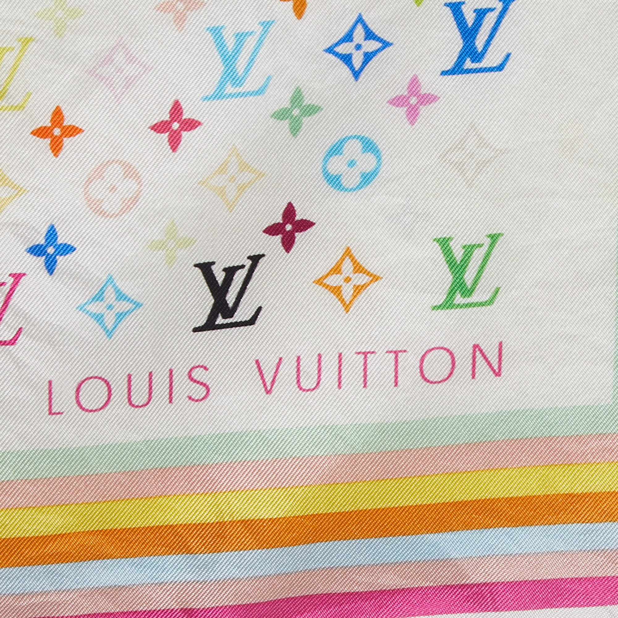 Louis Vuitton Louis Vuitton White Multicolor Silk Scarf