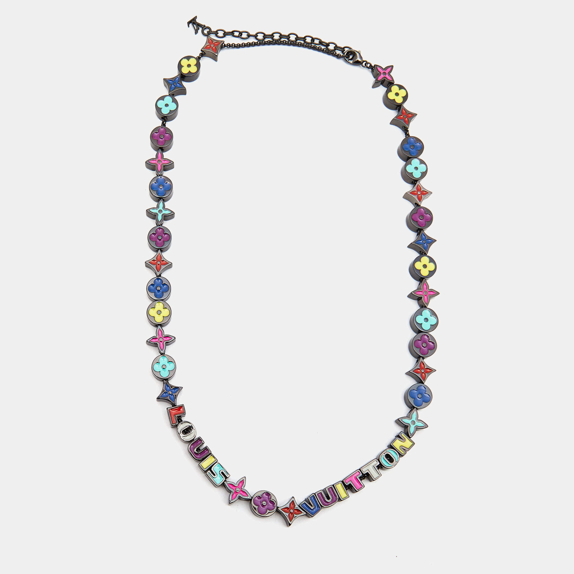 Louis Vuitton Enamel Monogram Party Necklace - Blue, Palladium-Plated  Station, Necklaces - LOU666583