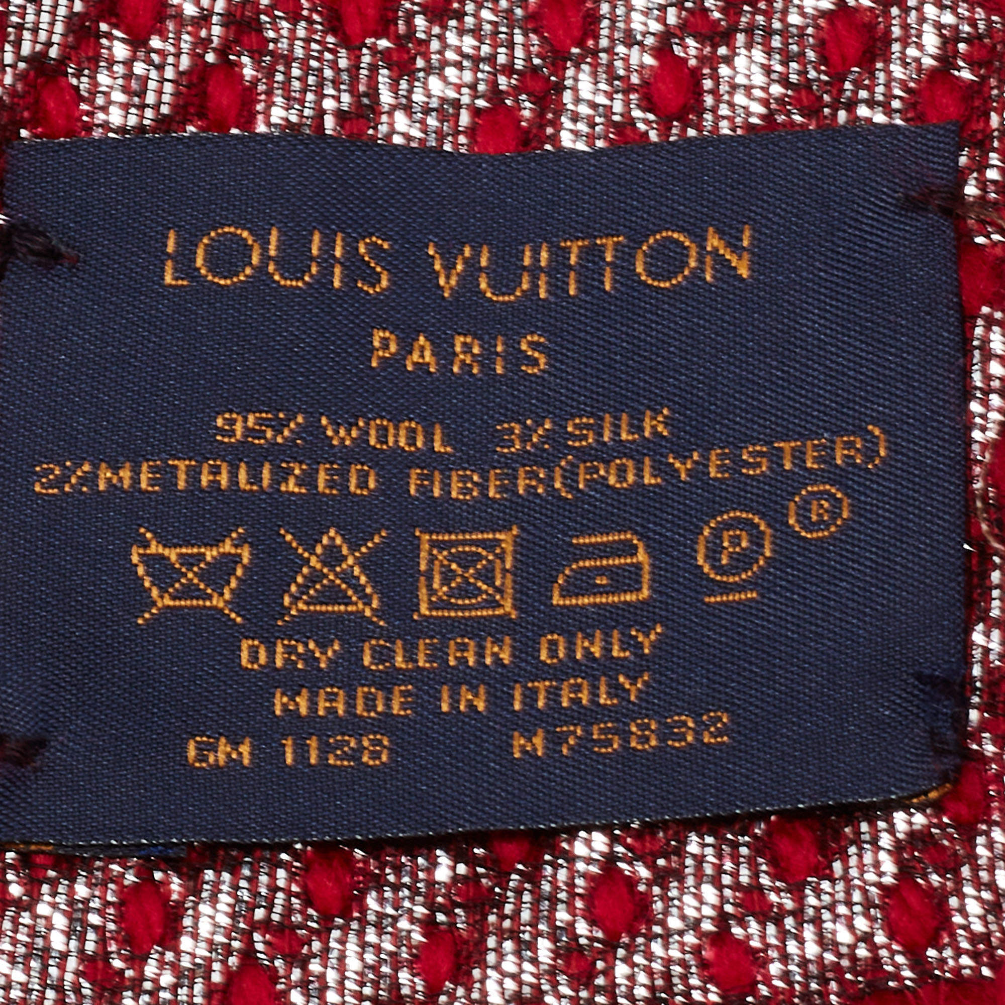 LOUIS VUITTON Winter Scarf Logo Mania Monogram Wool Silk Red Italy 34MY384