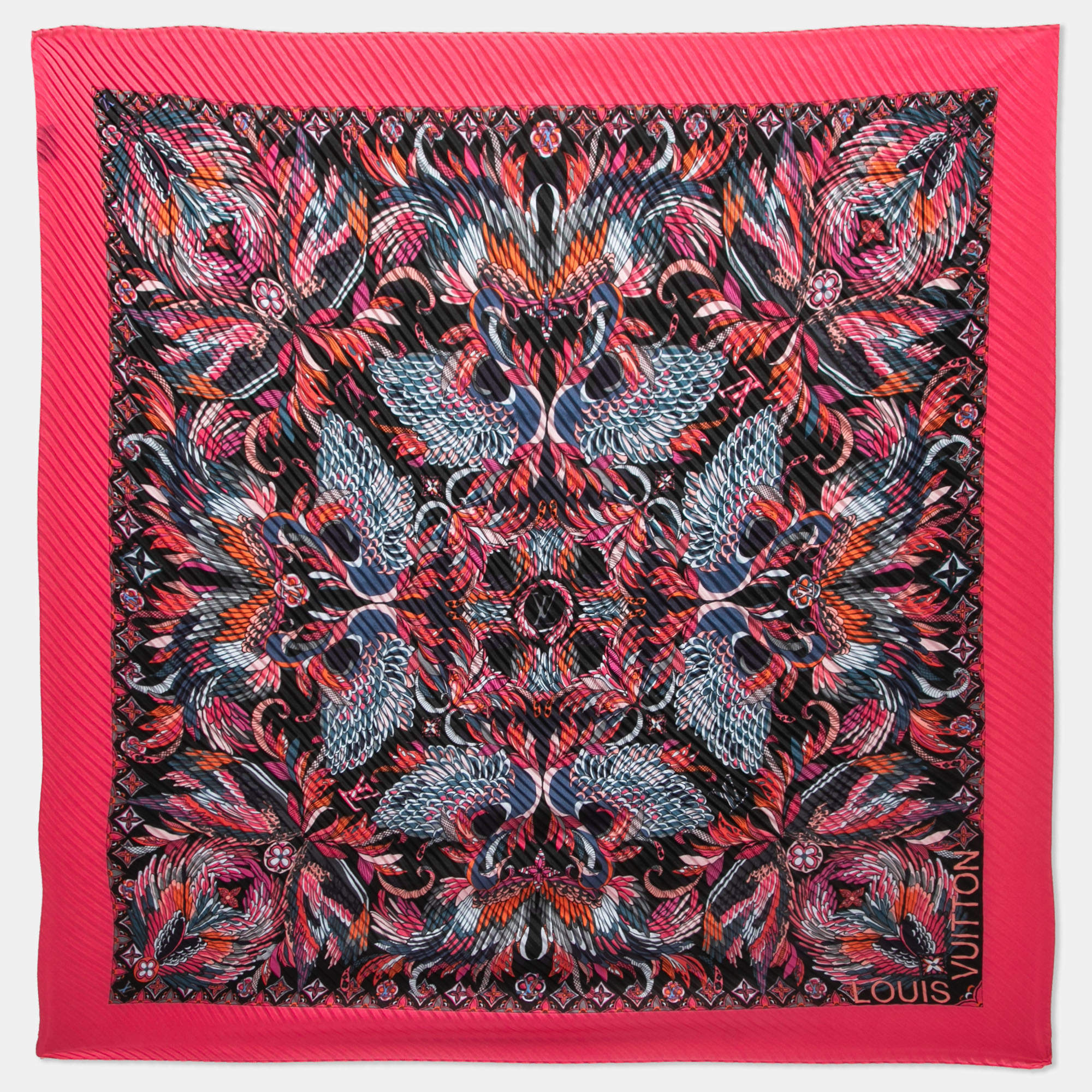 Louis Vuitton Pink/Black Angels Print Silk Plisse Scarf Louis Vuitton