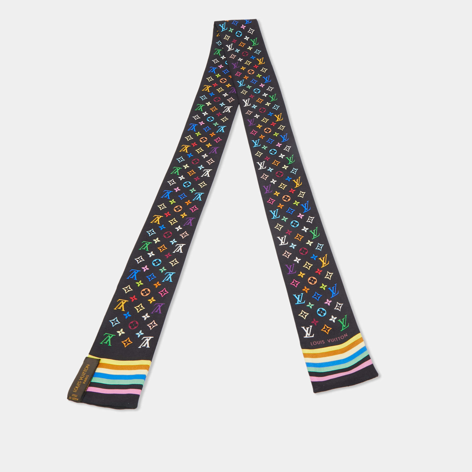 Pre Owned Louis Vuitton Black/Multicolor Monogram Silk Bandeau Scarf