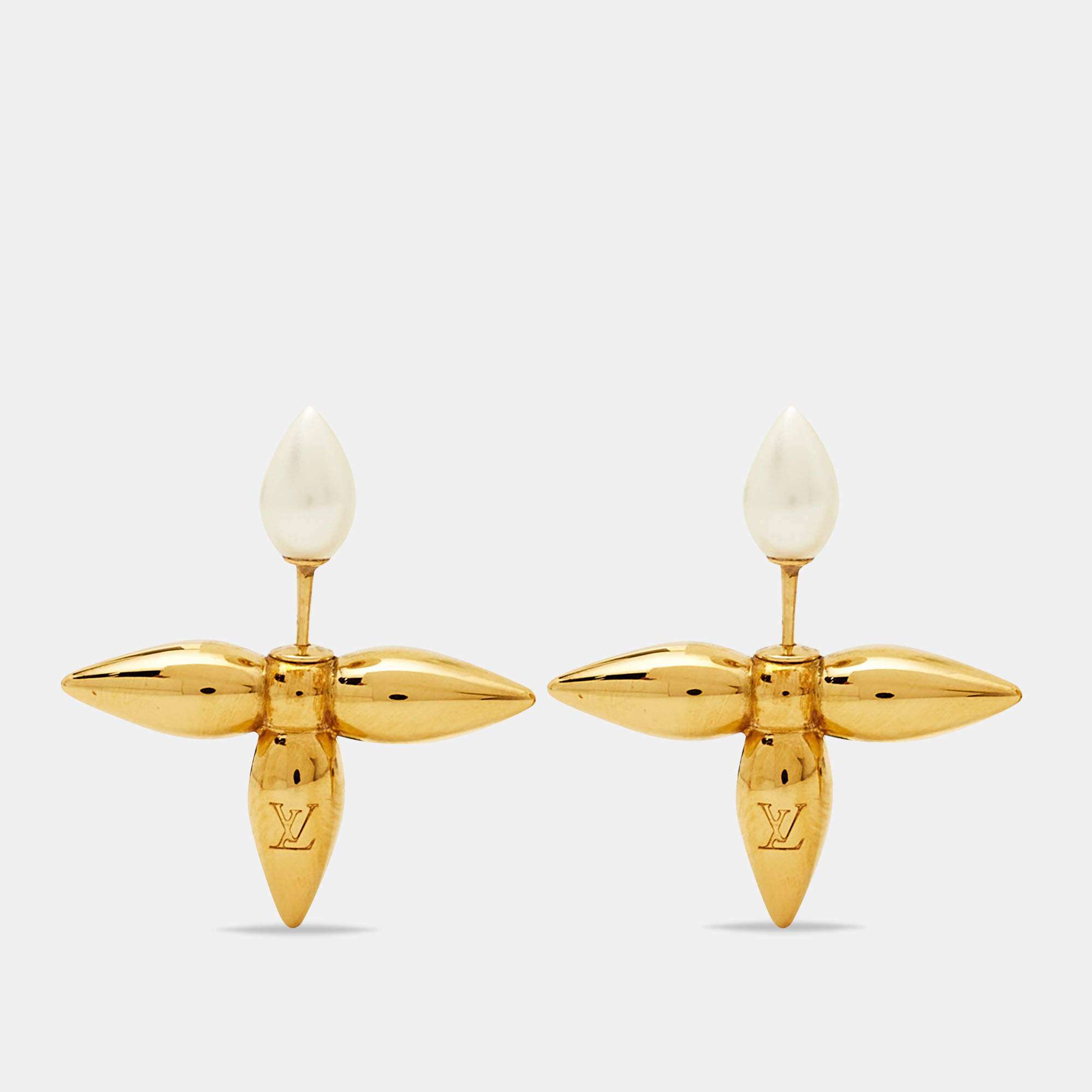 Louis Vuitton Louisette Earrings Gold/White in Gold Metal with Gold-tone -  US