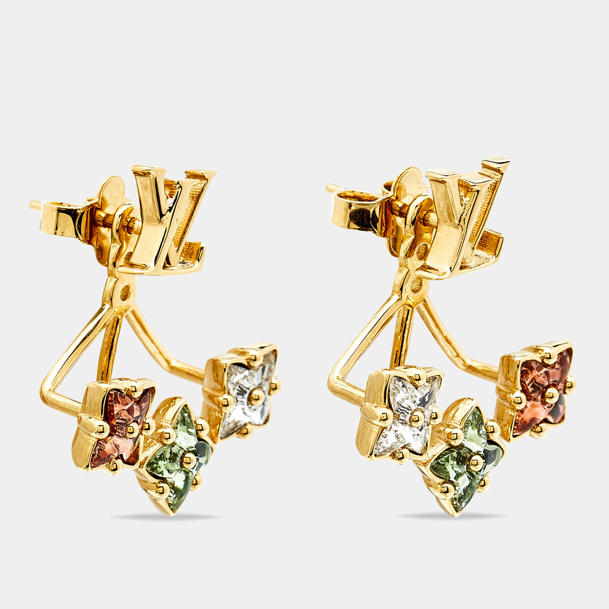Louis Vuitton Metal Crystal Loulougram Earrings Multicolor
