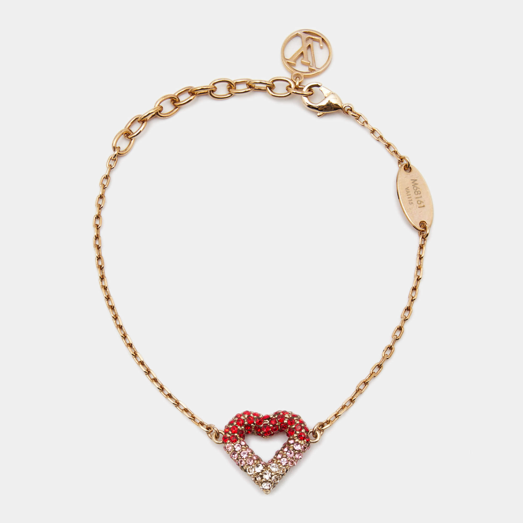 Pre Owned Louis Heart Embellished Crystals Gold Tone Bracelet 