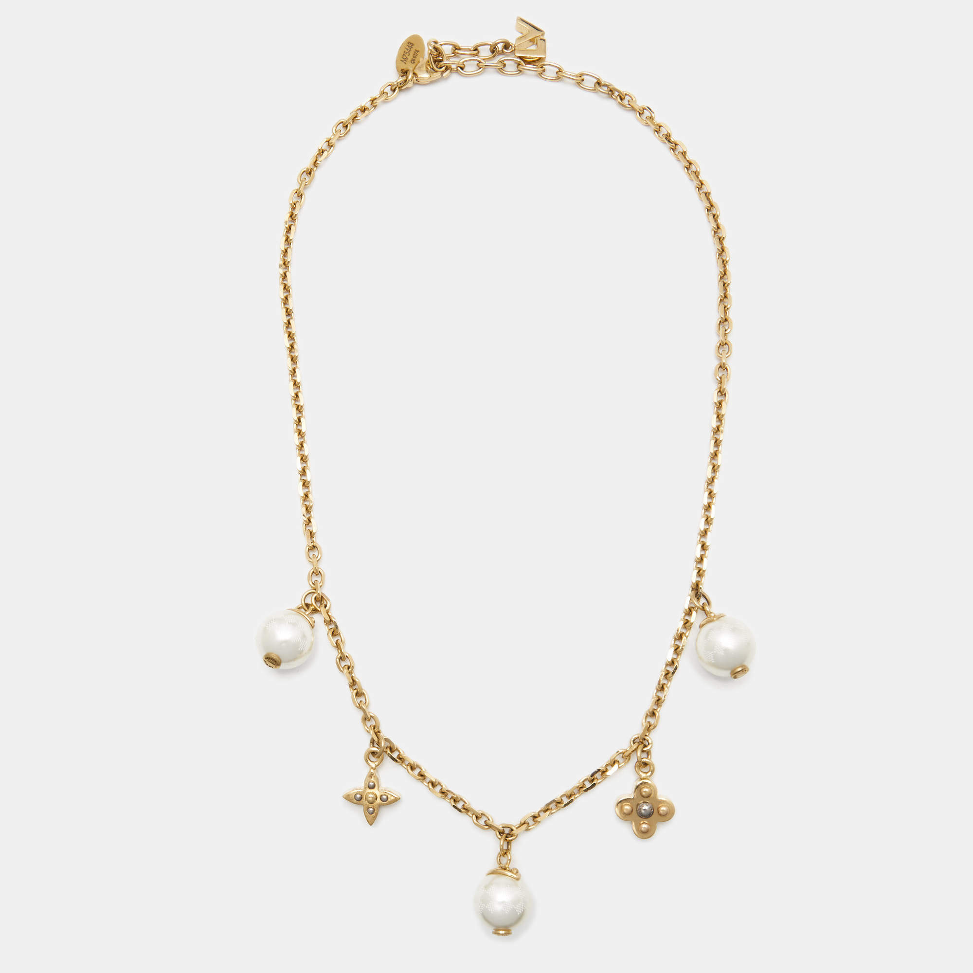Pre Owned Louis Vuitton Faux Pearl Two Tone Necklace