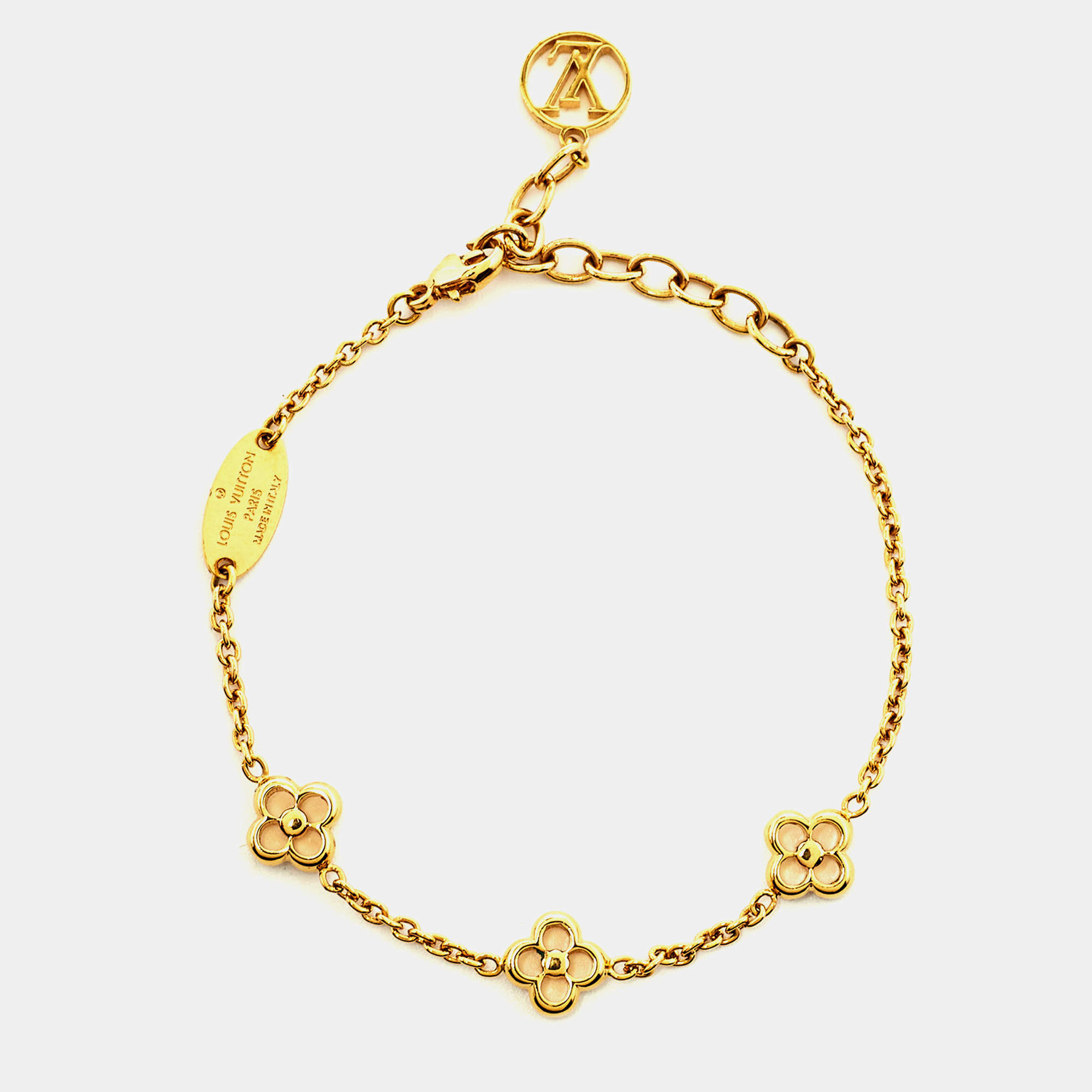 Louis Vuitton Flower Motif Gold Tone Station Bracelet Louis Vuitton